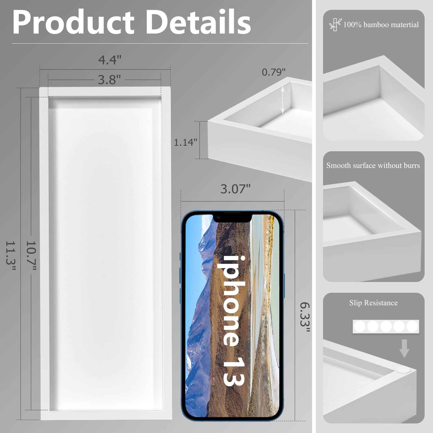 Bathroom Vanity Tray Bamboo Tray - for Counter Wood Small Bathroom Decorative Tray  Dresser Top Perfume Tray for Home Decoration 11.3