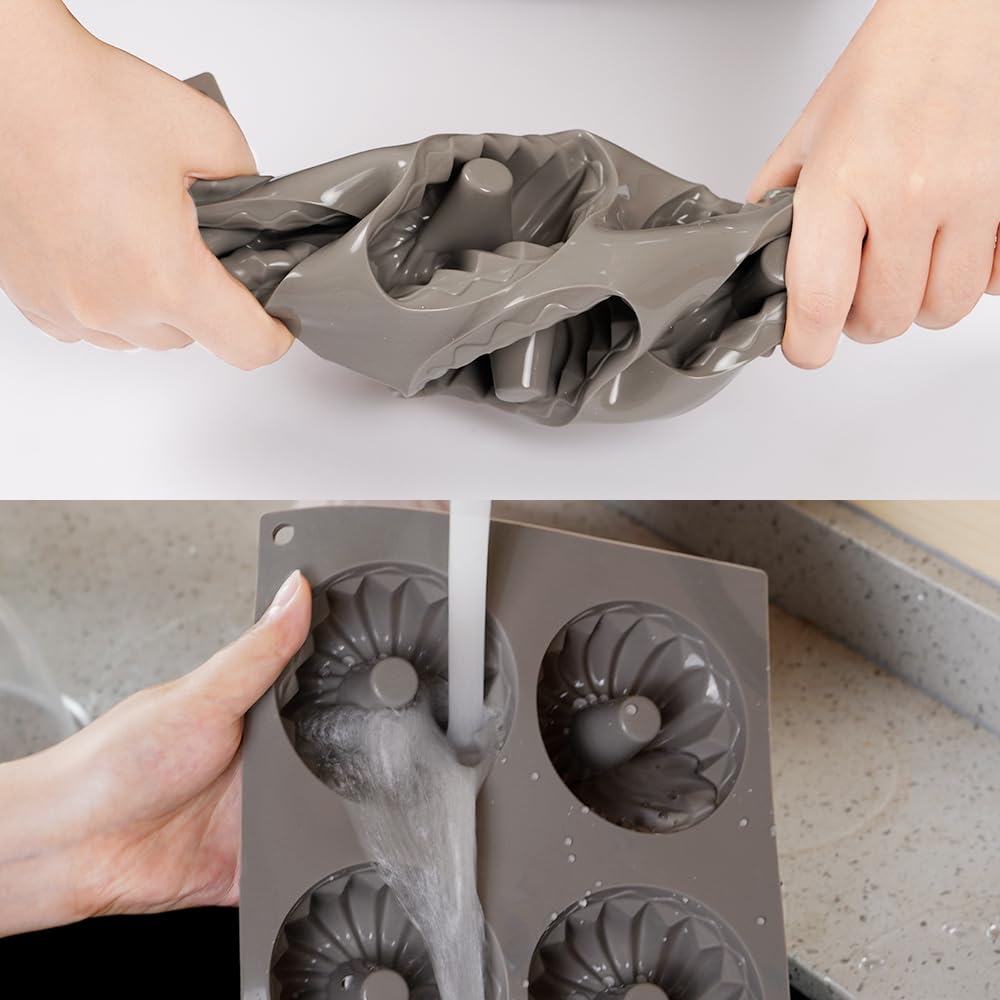 Elesinsoz 3Pcs Mini Bundt Cake Pan, 6-Cavity Thickened Silicone Donut Molds Nonstick Fluted Cake Pans For Baking, Mini Tube Cake
