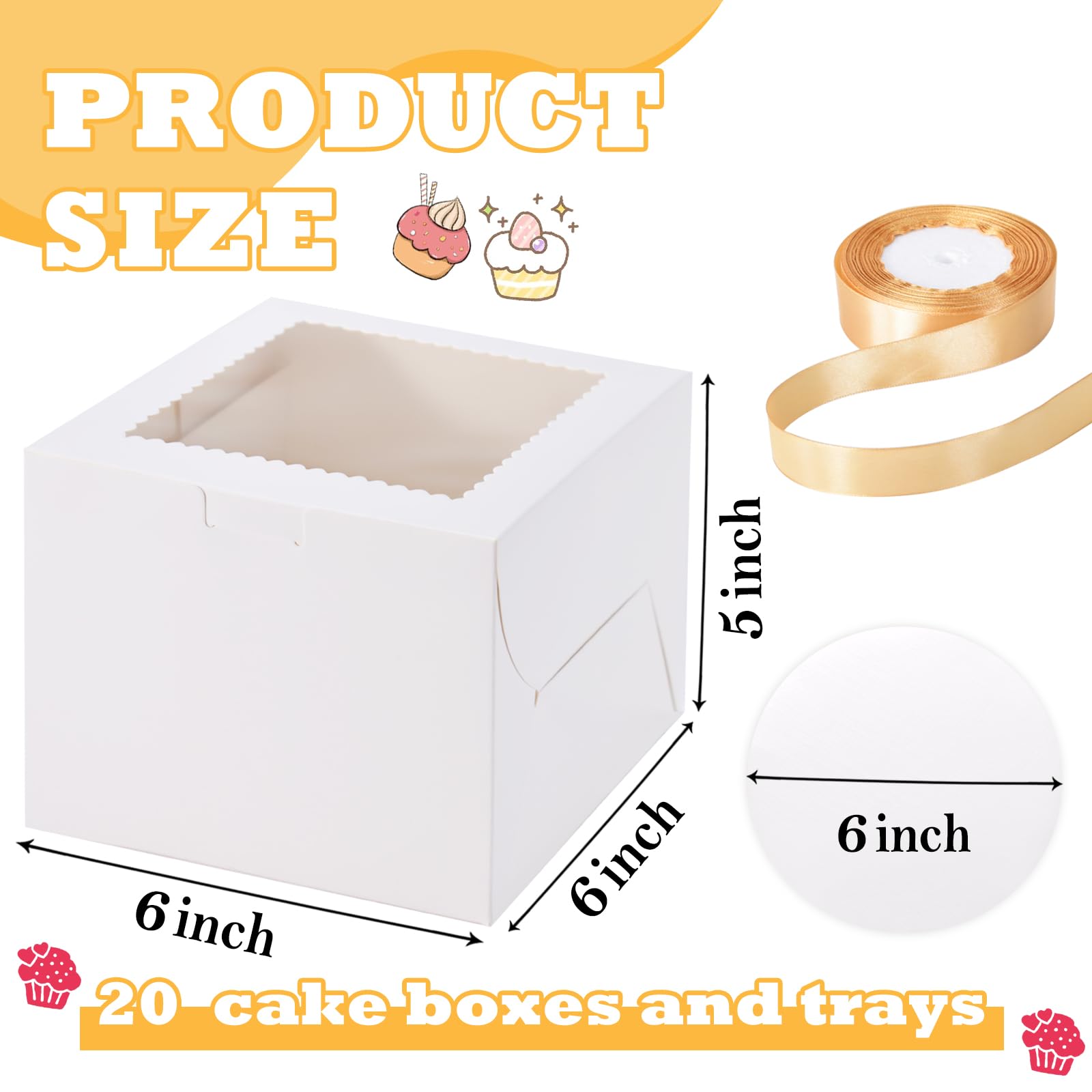 KPOSIYA 40pcs 6x6x5 inch Mini Cake Boxes with Cake Boards (20 Boxes & 20 Boards), 6 inch Small Cake Boxes with Lids,Cajas de min