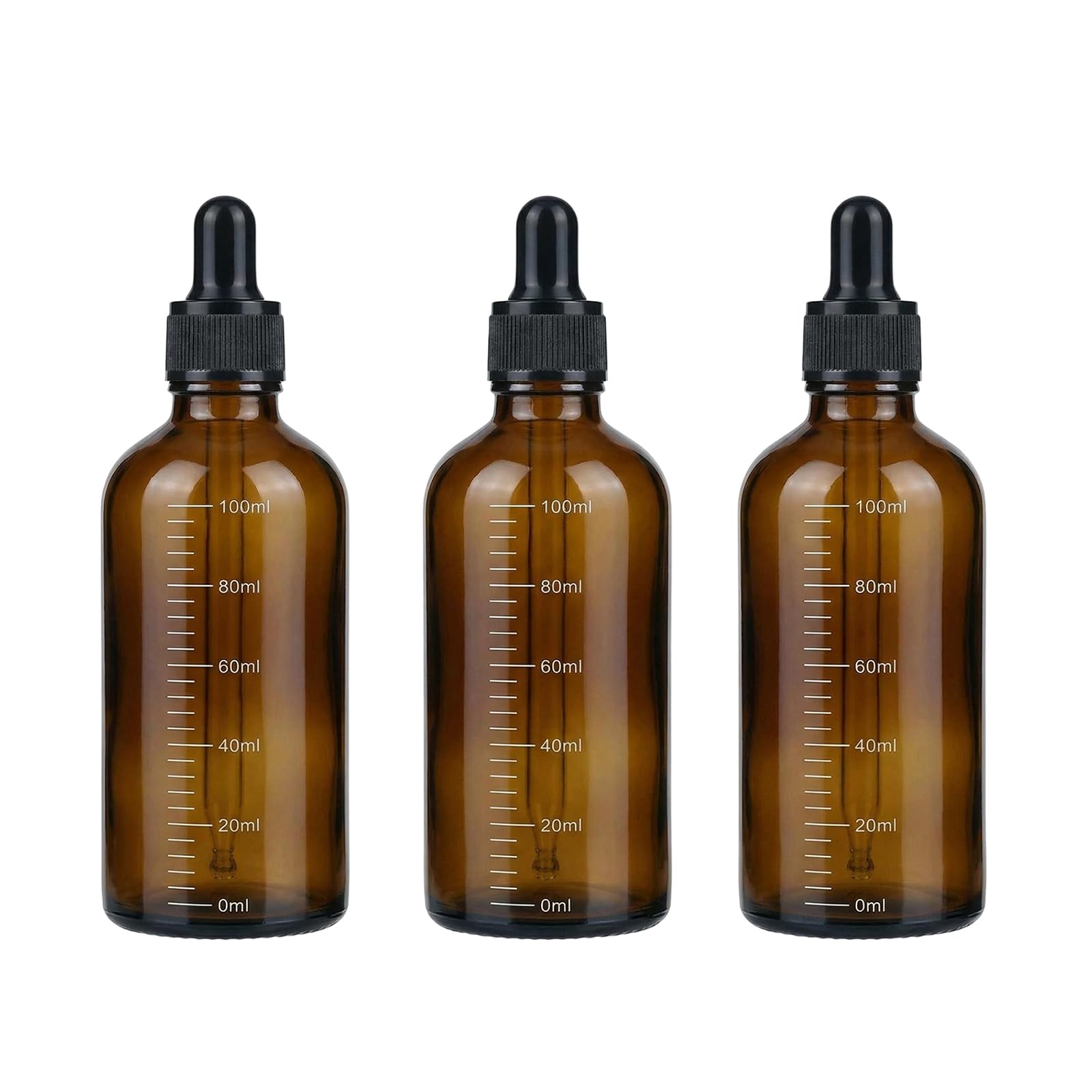 UPSTORE 3 Pcs 100ml 3.4oz Amber Glass Dropper Bottles, Refillable Liquid Sample Vials with Graduated Scale Marks, Portable Trave