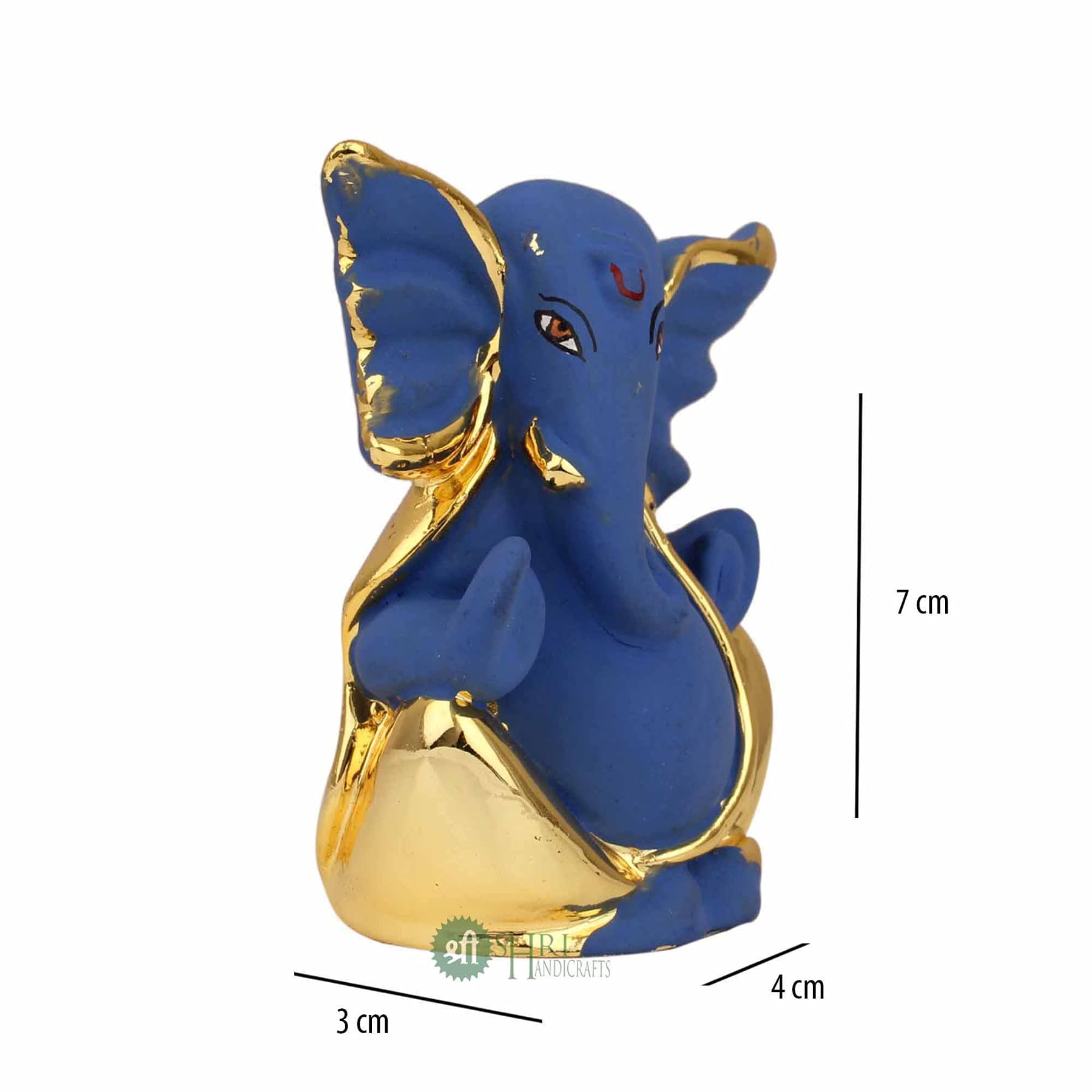 Shri Handicrafts God Ganpati Gold Plated Ganesha Idol for Car Dashoboard & Home Dcor(4x3x8cm, Blue), Resin