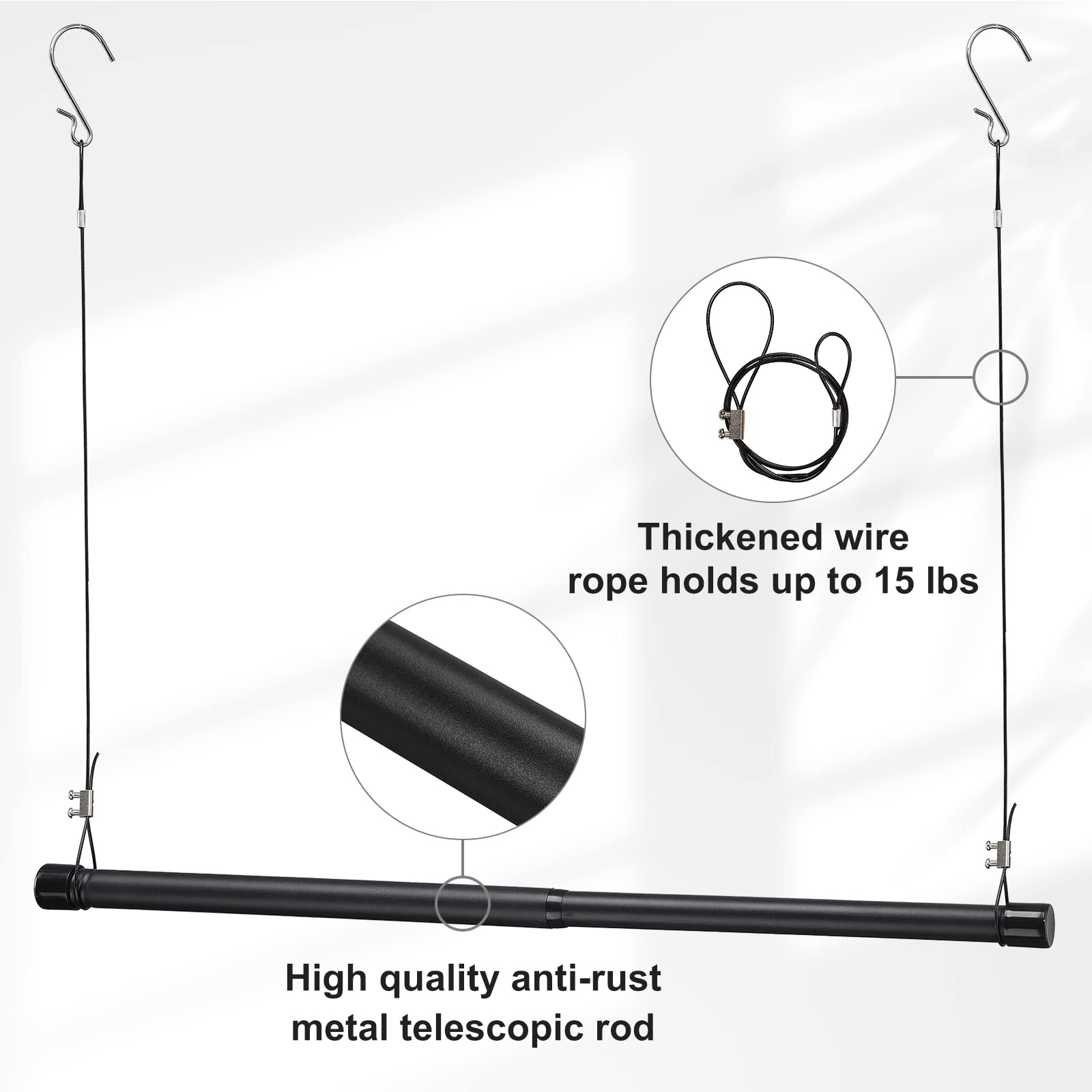 Hanging Closet Rod,15-40 Inch Adjustable Closet Hanging Organizer,35 Inch Height Space-Saving Clothes Hanging Bar,Black Closet R