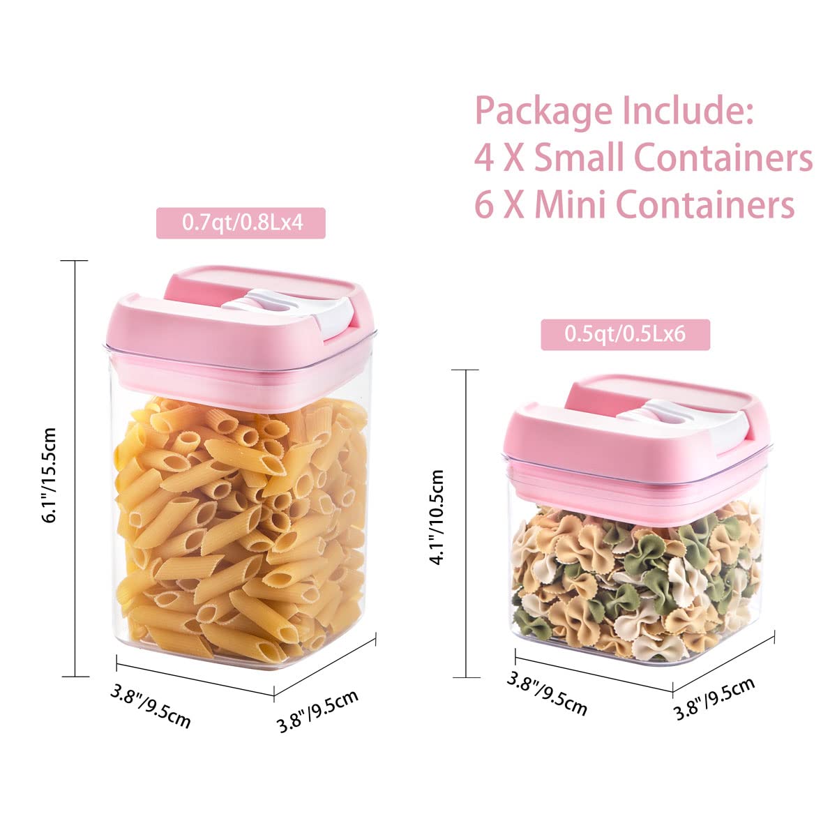 U-QE Airtight Food Storage Container Set-10 Piece BPA Free Clear Plastic Cereal Canisters with Easy Lock Lids-Kitchen & Pantry Organization Containers for Sugar  Flour  Cereal  Labels & Marker(Pink)