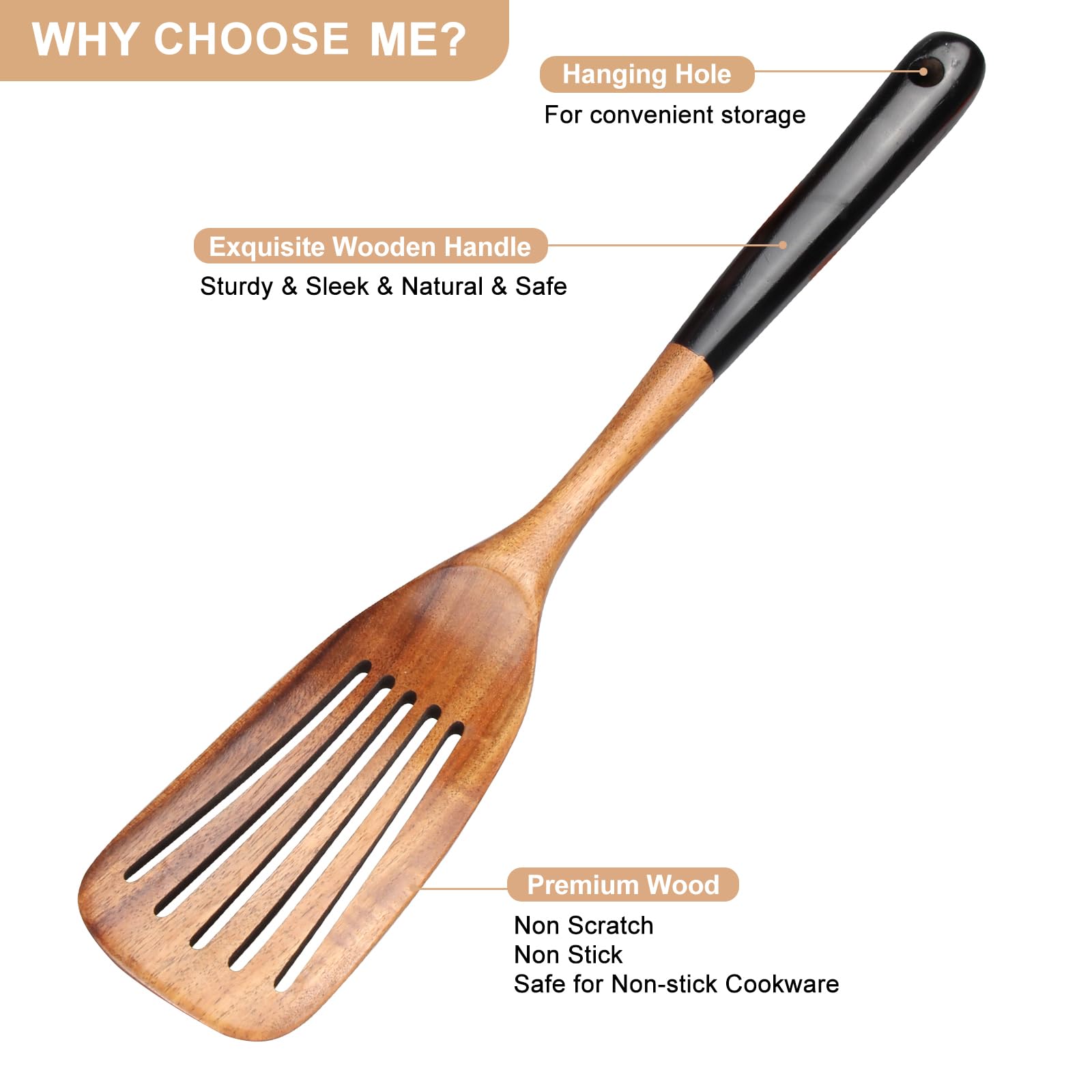 2 Pcs Best Wooden Spatula Set For Cooking Kitchen Slotted Turner Spatula Flat Wood Wok Spatula Non Stick Cooking Utensils For Fr