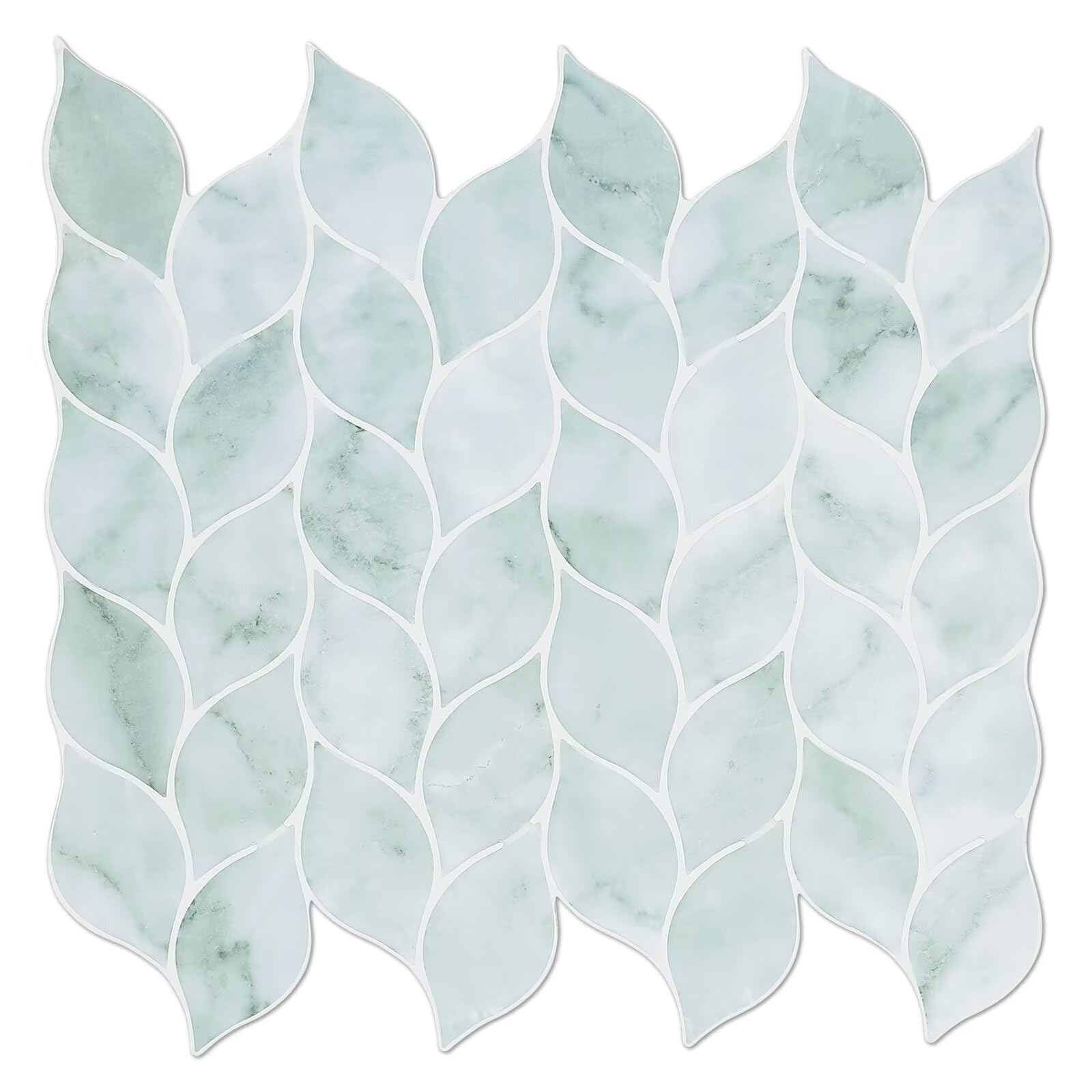 Tilingview 10 Pcs Green Leaf Shape Peel And Stick For Kitchen Backsplash, Premium Self-Adhesive Tiles Wall Stickers (Teal)