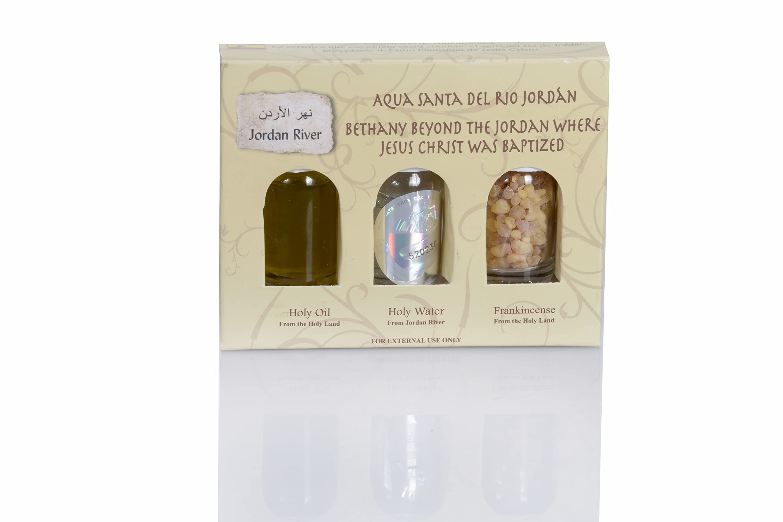 Peace River Jordan Holy Water from Jordan River certified by the Baptism Site Commission, Beige