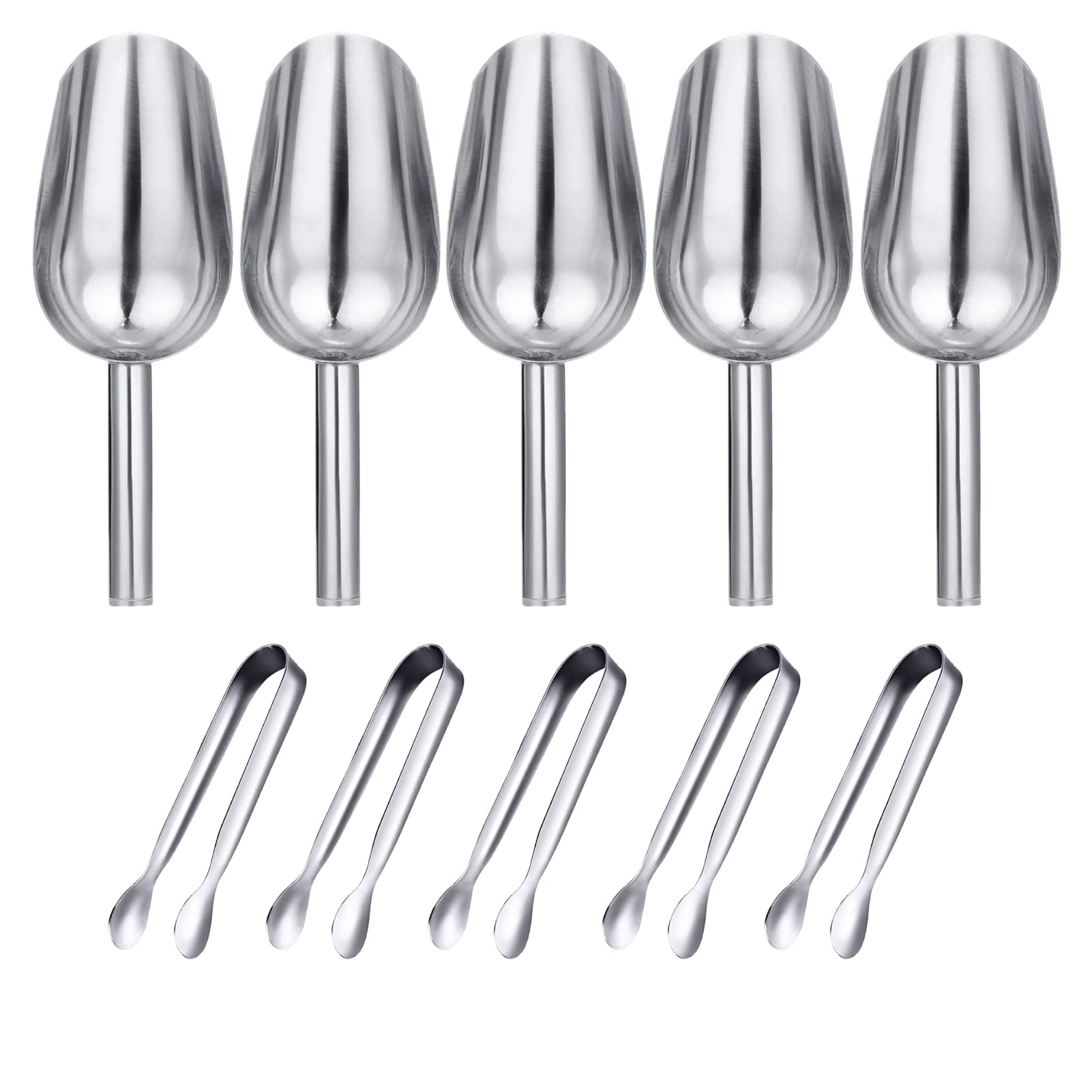 Cszlove Ice Tongs And Cszlove Stainless Steel Measuring Scoops, Serving Tongs Food Scoops Set For Sweet Candy Coffee Ice Bucket