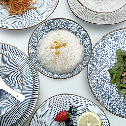Kylimate 9.1'' (23Cm) Porcelain Bowl Set, 34 Ounce, Set Of 4, Shallow Bowls For Pasta, Salad, Cereal, Assorted Four Classical Bl