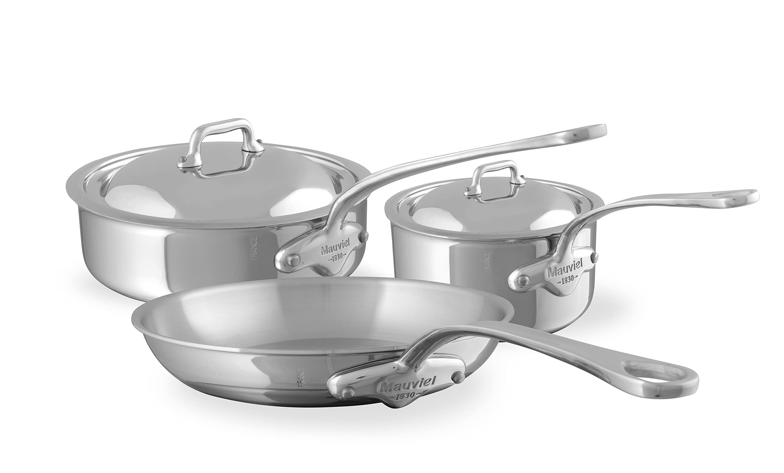 Mauviel M'Cook 5-Ply Polished Stainless Steel 5-Piece Cookware Set With Cast Stainless Steel Handles, Made In France