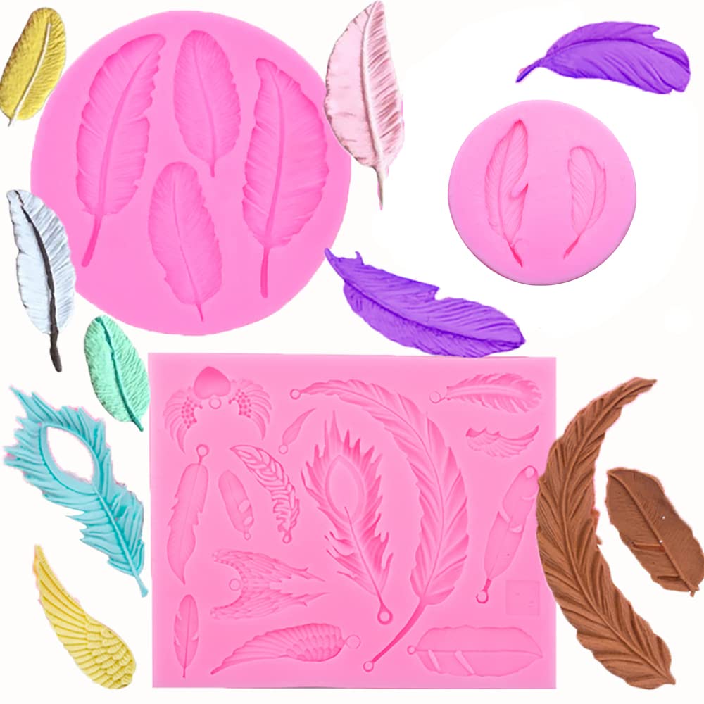 Guratapa 3 Pcs Feather Theme Silicone Molds For Diy Fondant Candy Making Tools Chocolate Mold Desserts Ice Cube Gum Clay Biscuit