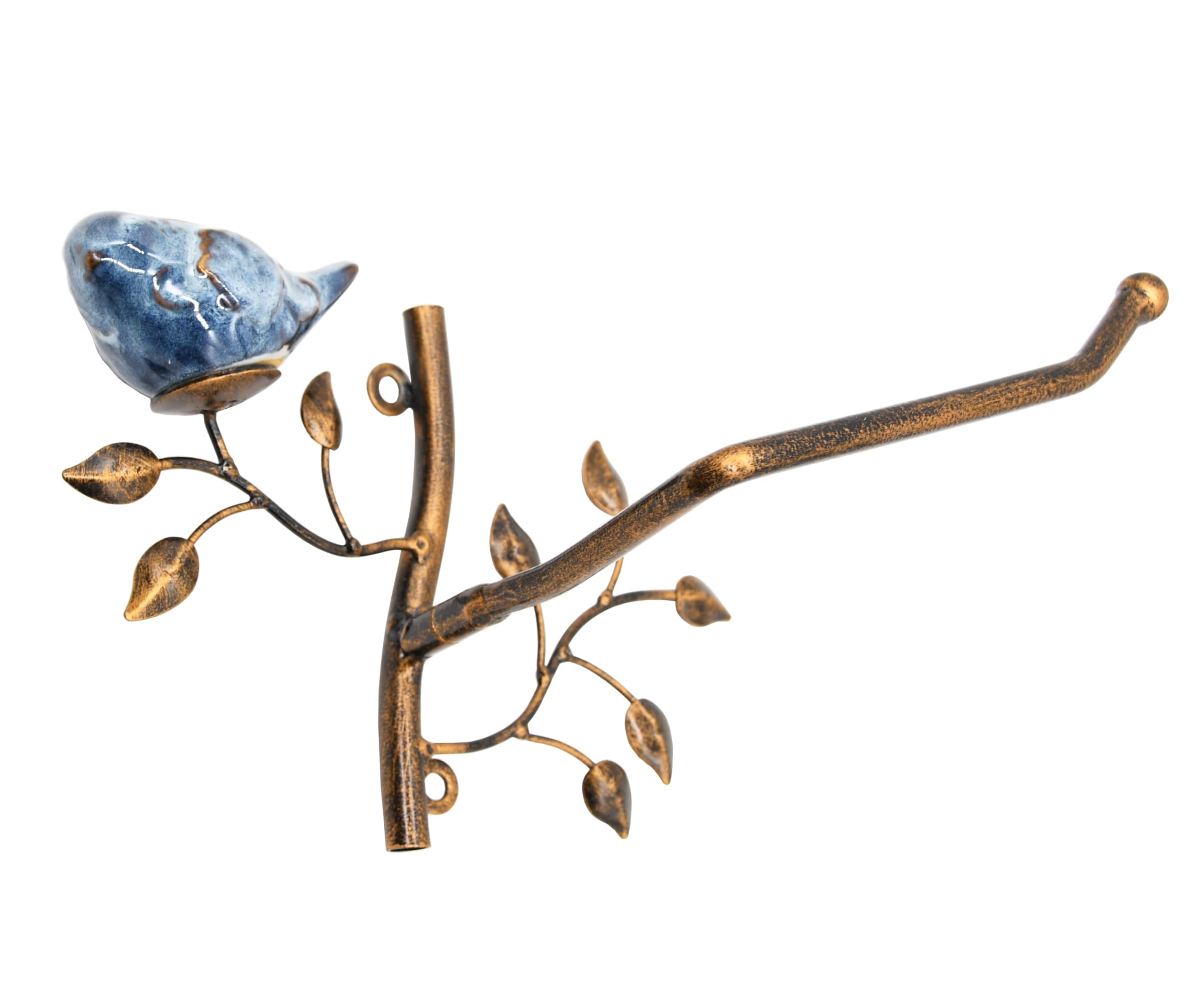Owlgift Wall Mounted Metal Toilet Tissue Holder W/Ceramic Bird, Roll Organizer For Bathroom - Bronze