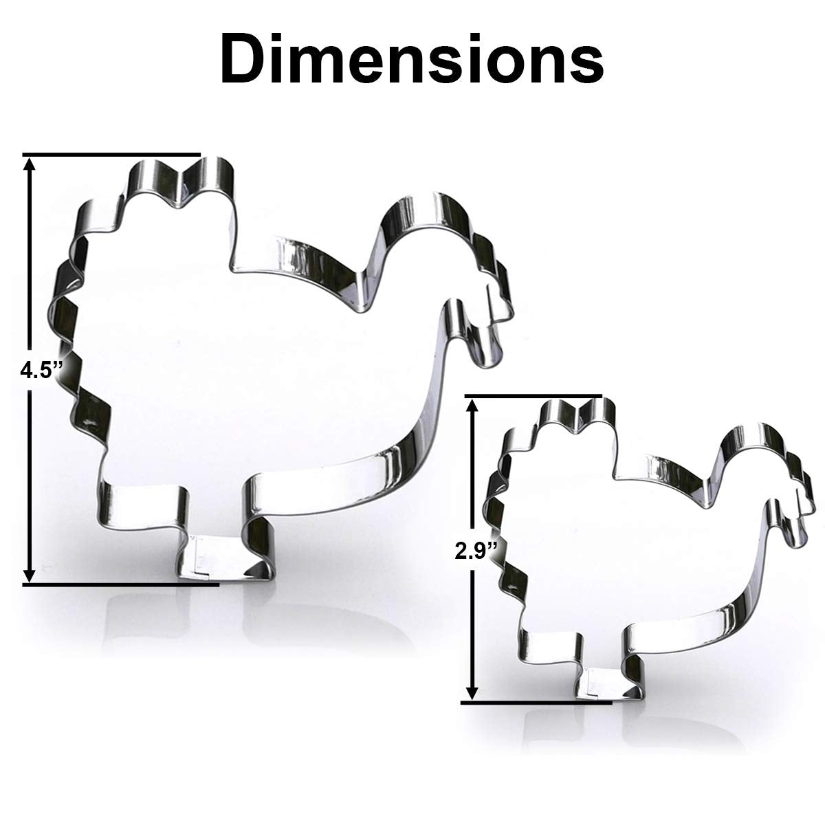Thanksgiving Turkey Cookie Cutter Set, 2 Piece, 4.5'', 2.9'' Tall, Premium Food-Grade Stainless Steel, Dishwasher Safe