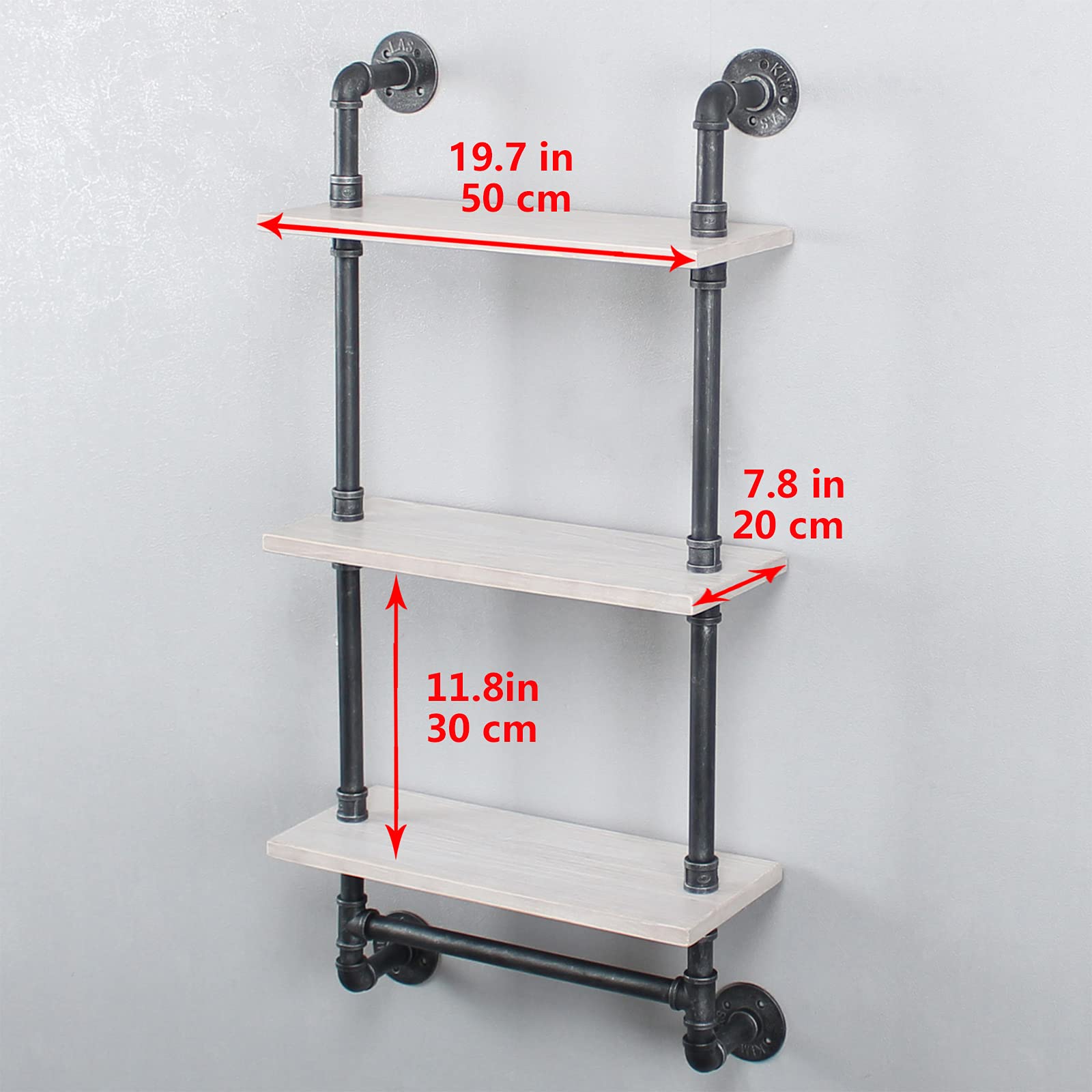 MBQQ Industrial Pipe Shelf Bathroom Shelves Wall Mounted 19.6in Rustic Wood Shelf with Towel Bar 3 Tier Farmhouse Towel Rack Over Toilet Pipe Shelving Floating Shelves Towel Holder Retro White