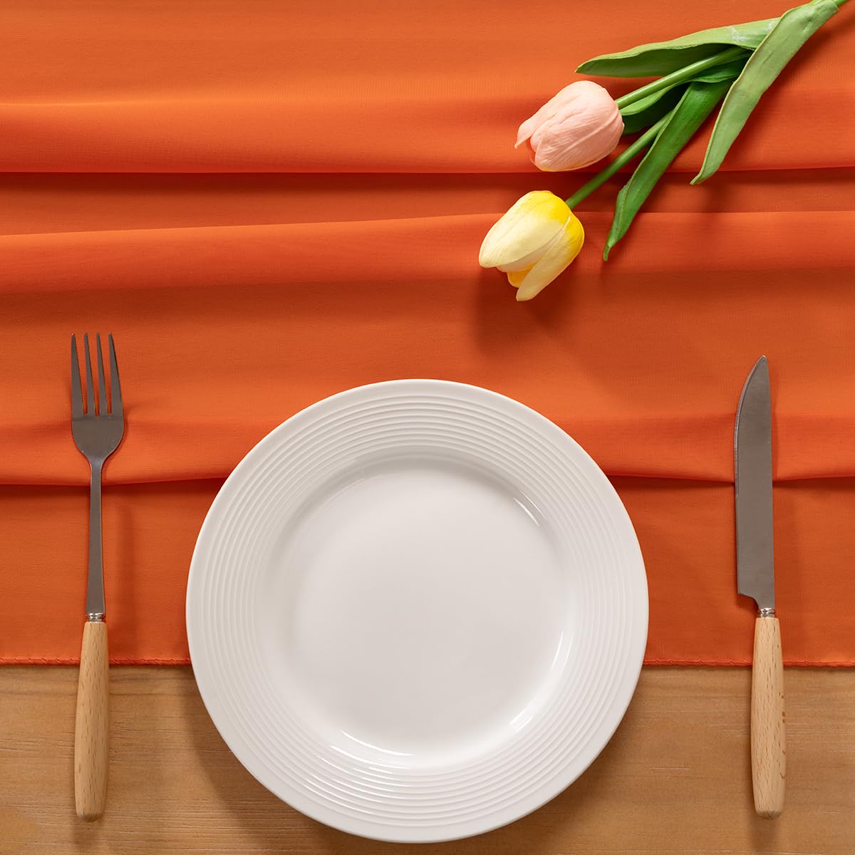 Socomi Orange Chiffon Table Runner Fall Thanksgiving Boho Rustic 10ft 29x120 in Wedding Runner Sheer Birthday Party Bridal Showe