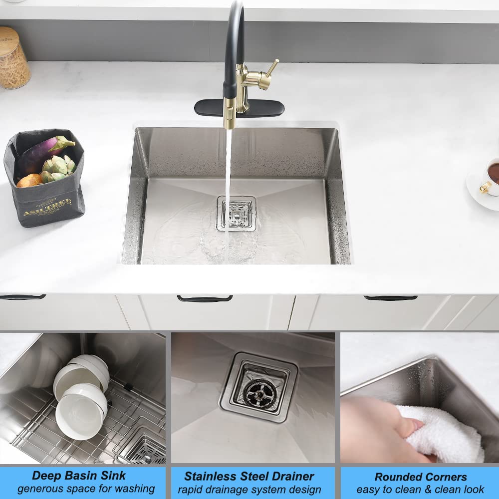Boomhoze Undermount Laundry Sink, 23 X 19 X 12 Inch Stainless Steel Undermount Utility Sink Deep Laundry Room Sink 16 Gauge Sing