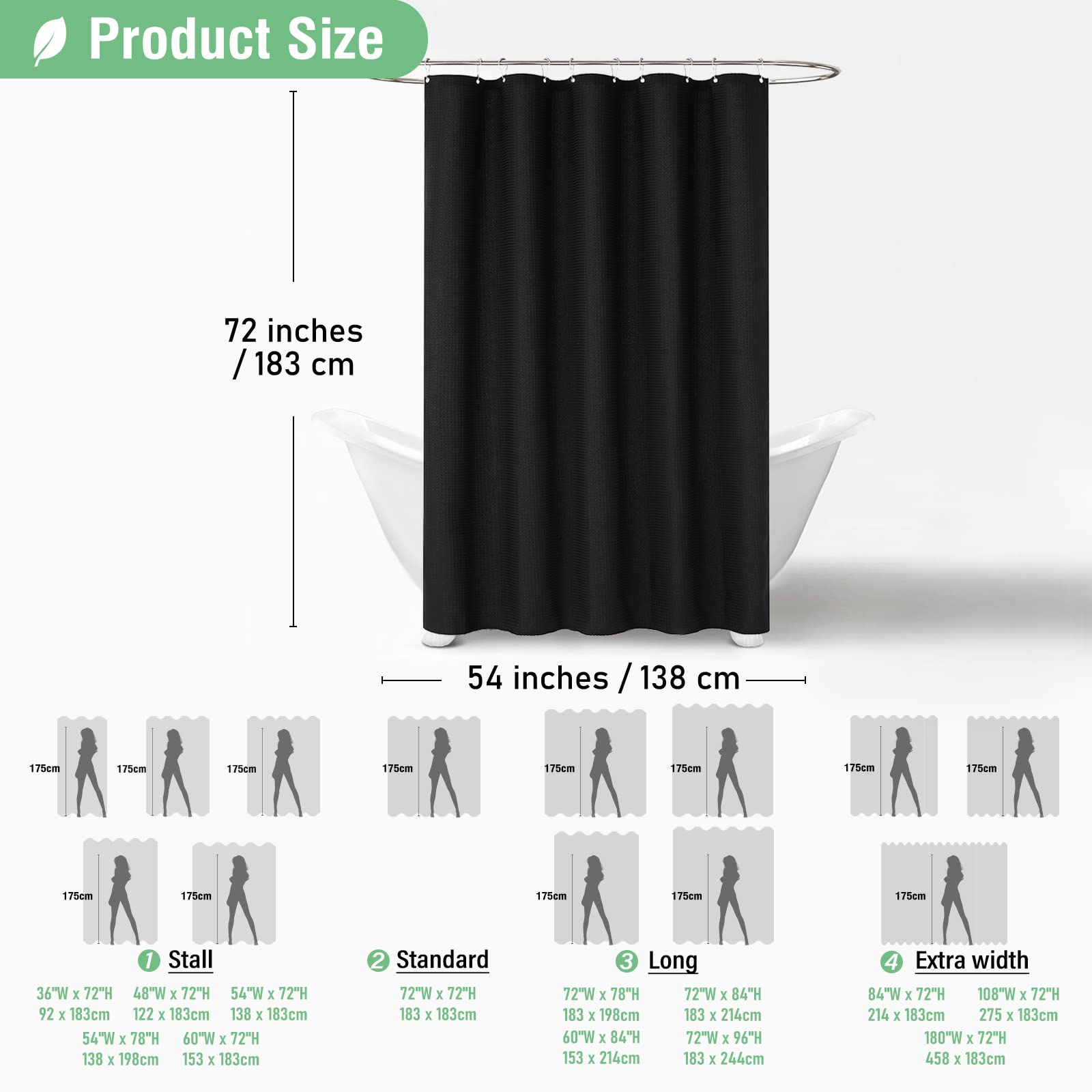 Dynamene Stall Fabric Shower Curtain - 54 Inch Wide Waffle Weave Weighted Thick Cloth Shower Curtains For Bathroom, Neutral Heav