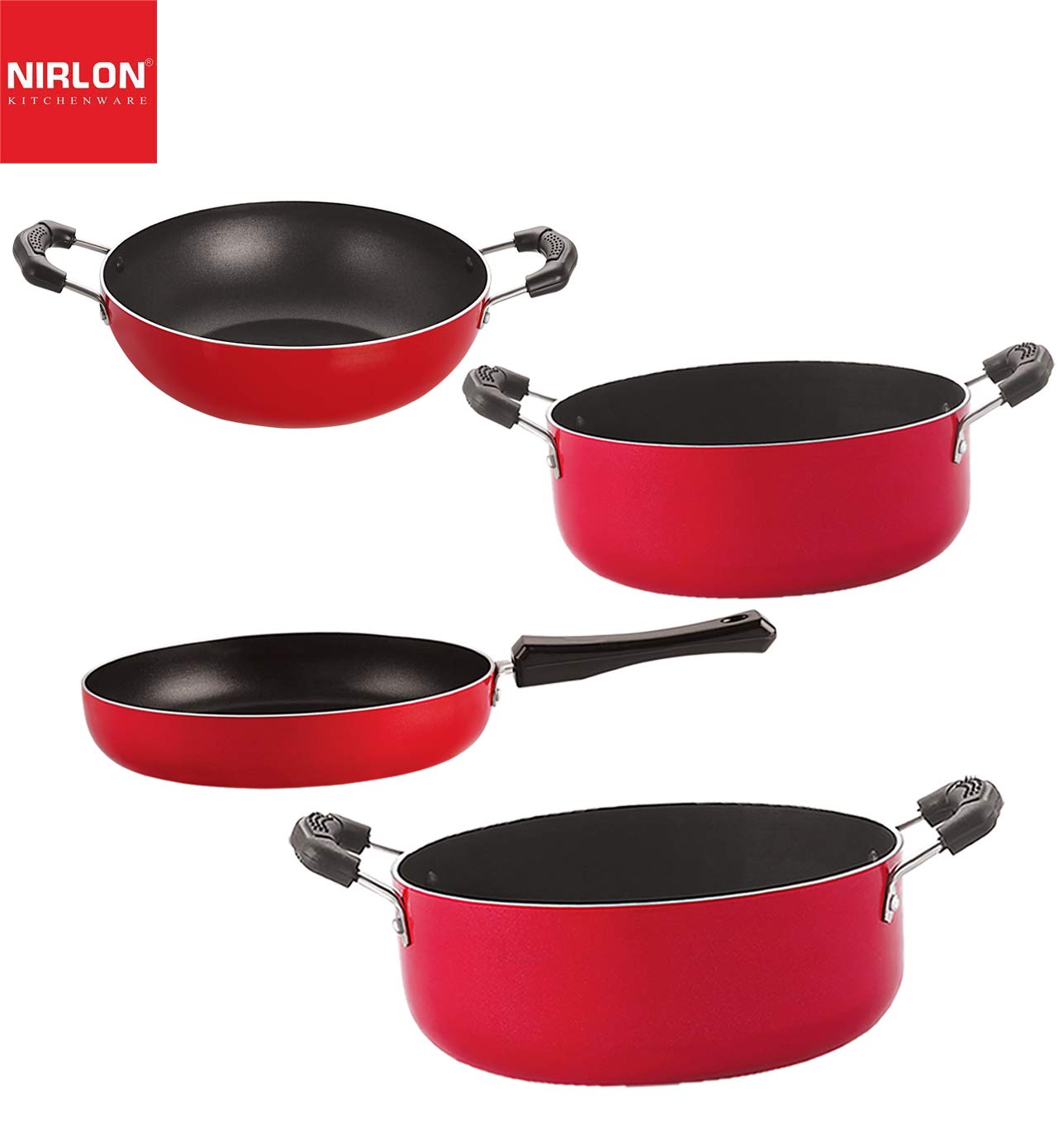 Nirlon Aluminium Non Stick Cookware Pots And Pans Set Of 4 Pieces (Fp10_Kd10_Cs22_Cs24)