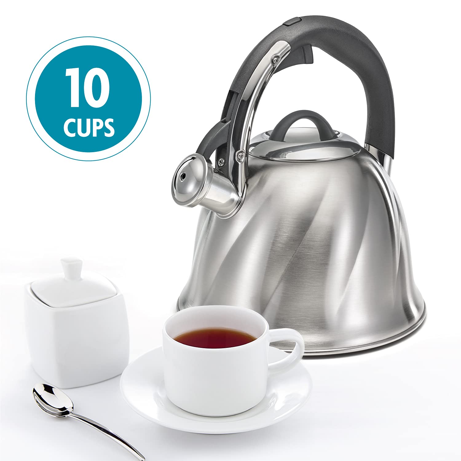 Polder Stainless Steel Whistling Kettles With Induction Ready, Fast Heating, 3-Ply Encapsulation (2.6-Quart Bell)