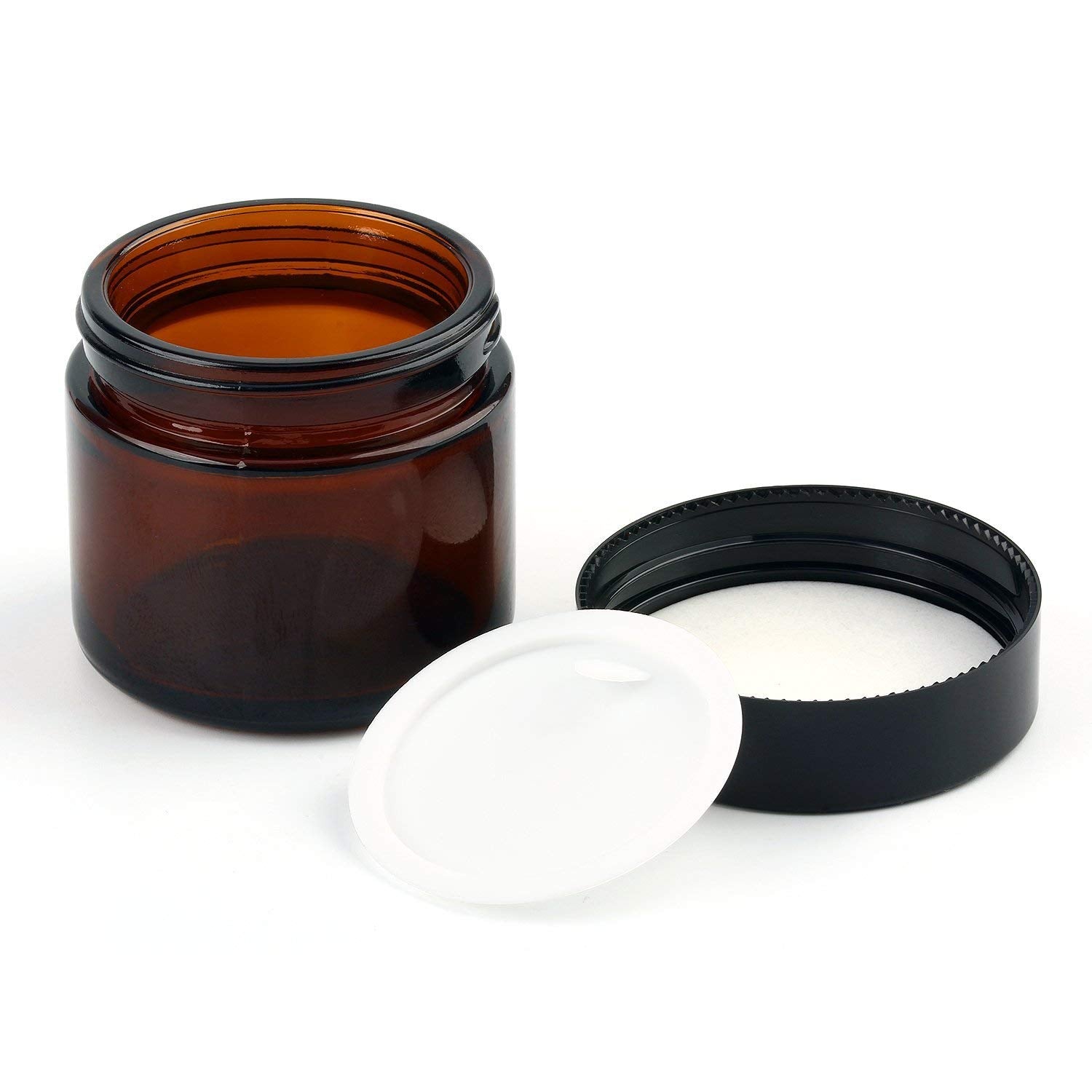 Encheng 15 Pack Of 2 Oz Amber Round Glass Jars,With Inner Liners And Black Lids,Empty Cosmetic Containers,Cream Jars