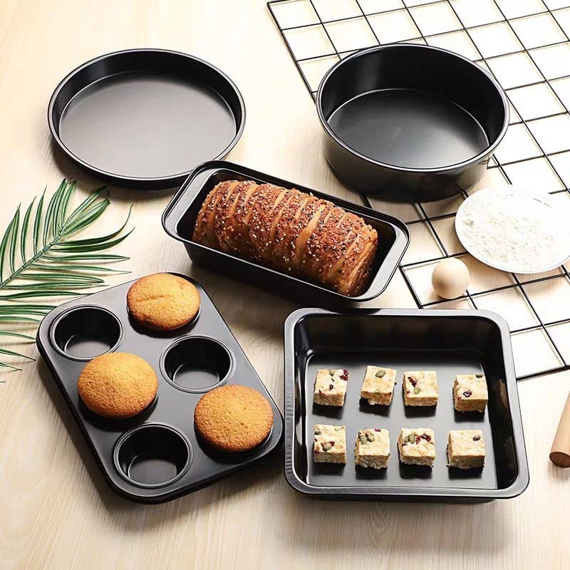 Mttie Baking Pans Set 5-Piece Toaster Oven Pans Bakeware Cooking Includes Nonstick Cake Pans/Loaf Pan/Cupcake Pan/Pizza Pan/Cook