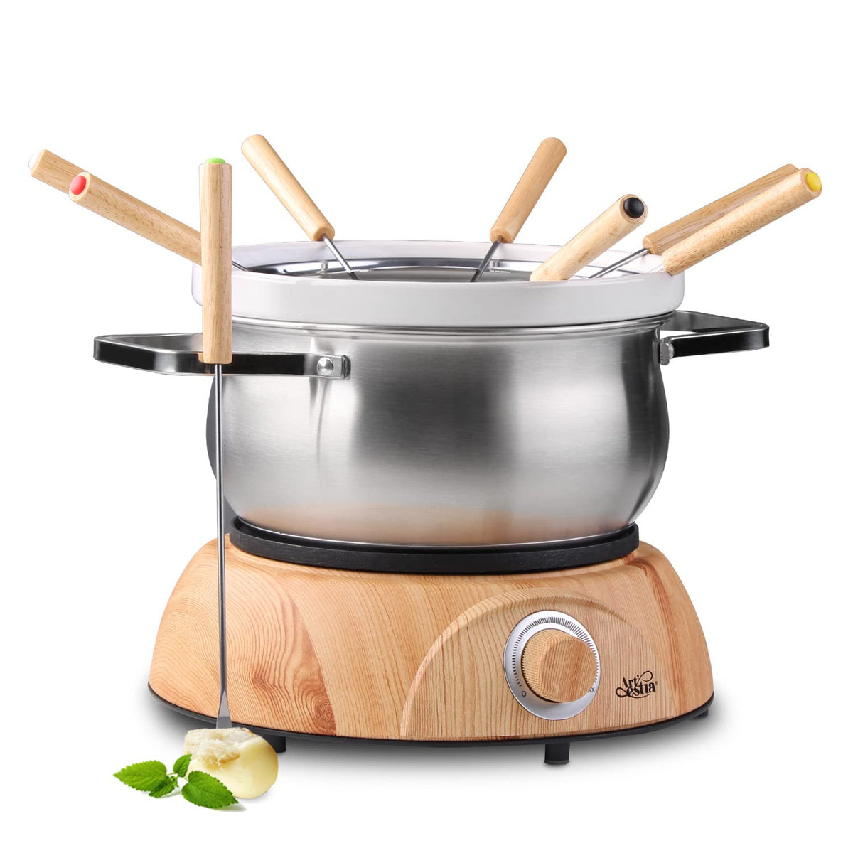 Artestia Electric Fondue Pot Set For Melting Chocolate Cheese, 1500W Cheese Fondue Pot Sets With Temperature Control For Meat Fo