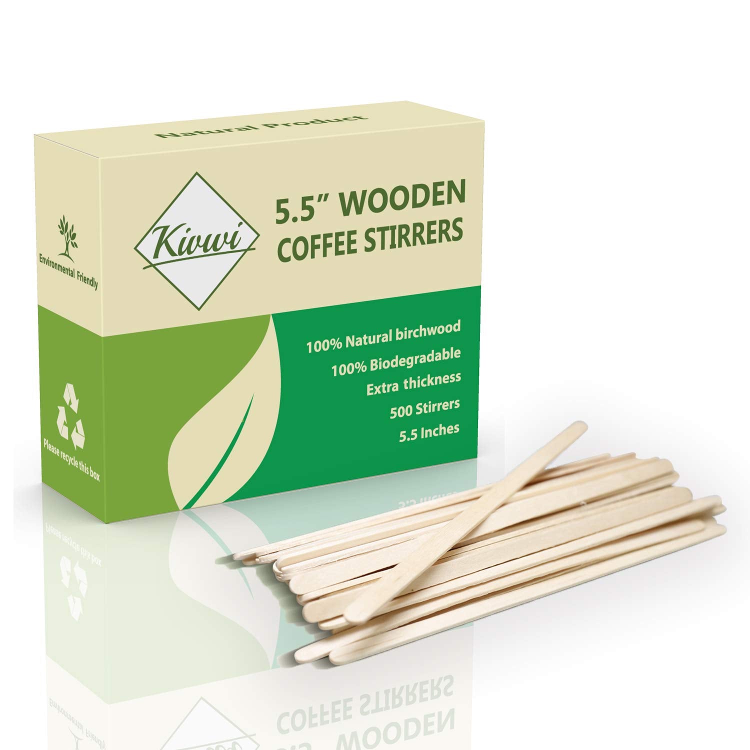 Kivwi Premium Wooden Coffee Stirrers, 5.5 Inches Stir Stick, Box Of 500