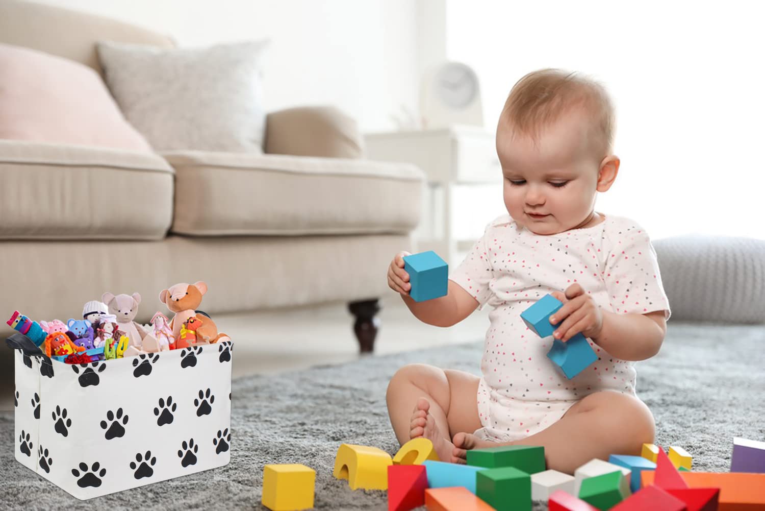 HIYAGON Dog toy Basket Dog Toy Bin Cute Toy Storage Basket Organizer Box Kids Gift Basket Empty Rectangular Room Decor for Home(