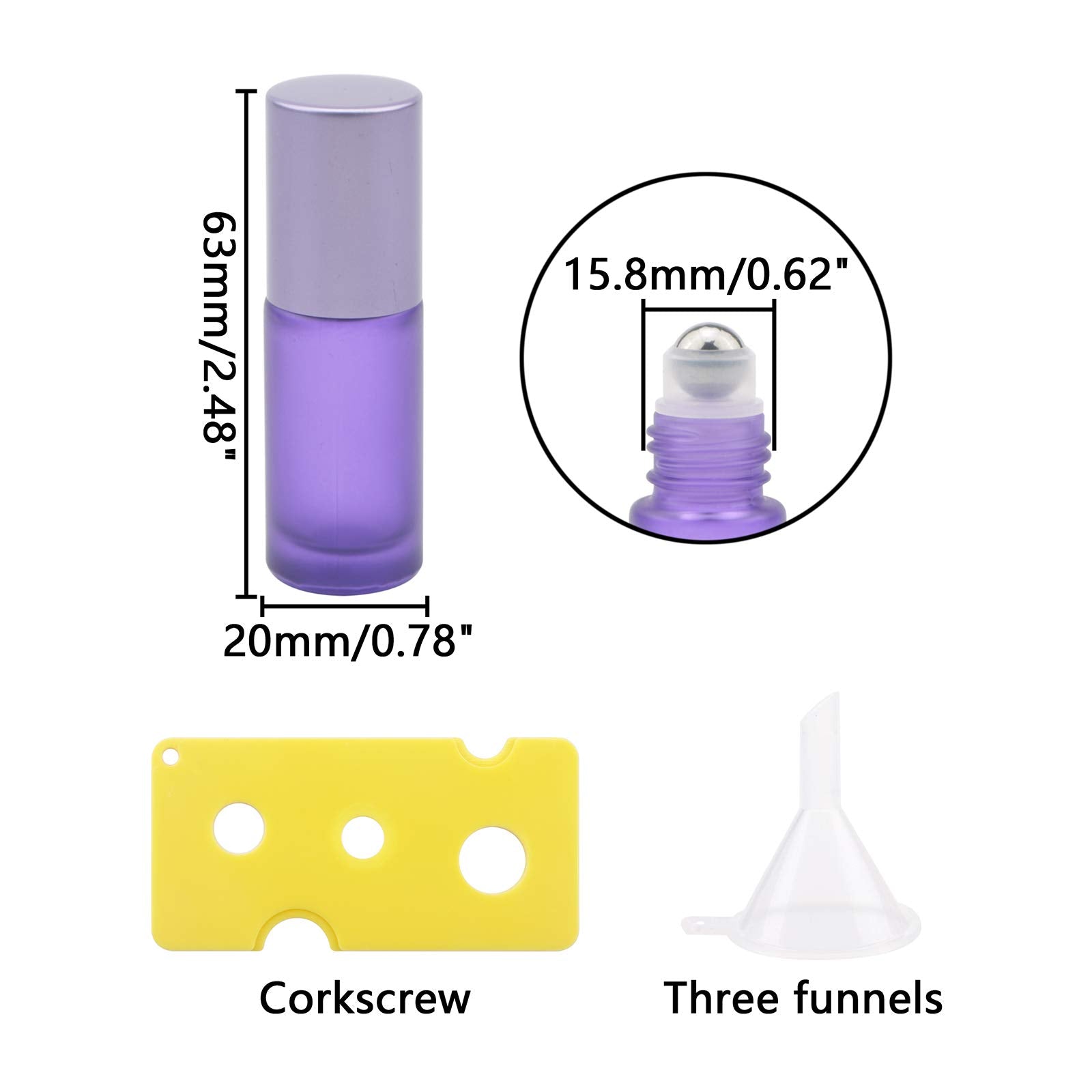 Ellbest 17Pcs 5Ml Glass Roller Bottle For Essential Oil Reusable Rolling Bottles With Stainless Steel Roller Balls & Funnels (Ma
