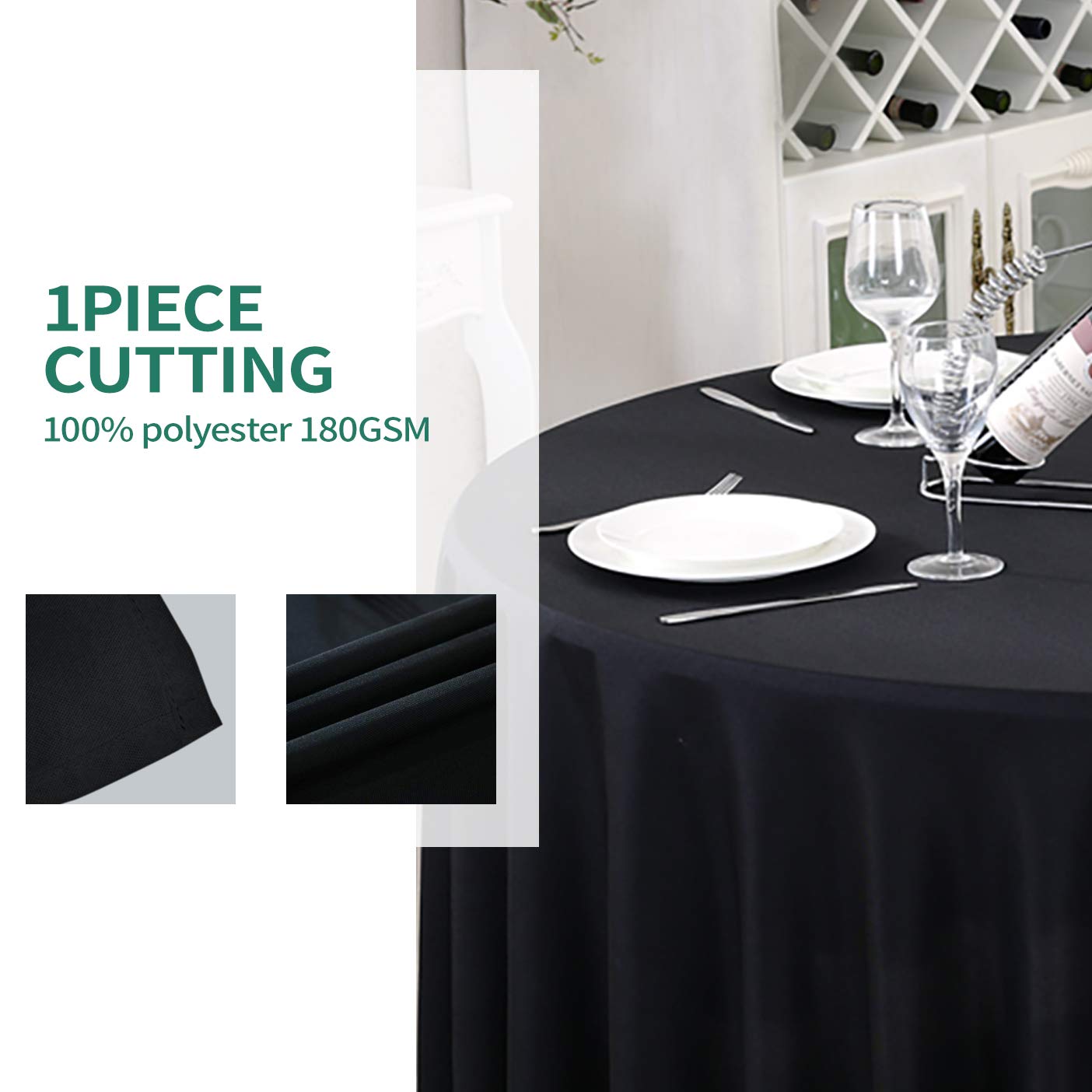 Surmente Tablecloth 70 Inch Round Polyester Table Cloth For Weddings, Banquets, Or Restaurants (Black)