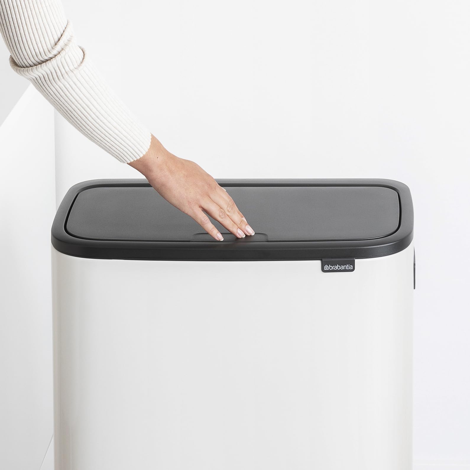 Brabantia Bo Hi Touch Top Trash Can - 16 Gal Inner Buckets (White) Waste/Recycling Garbage Can, Removable Compartment, Raised Le