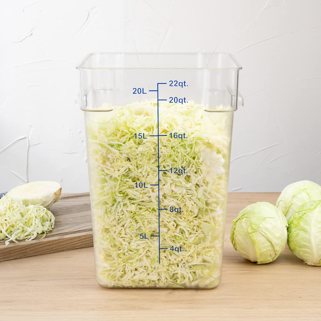 Restaurantware Met Lux 22 Quart Brine Bucket, 1 Square Marinating Container - With Volume Markers, Built-In Handles, Clear & Blu