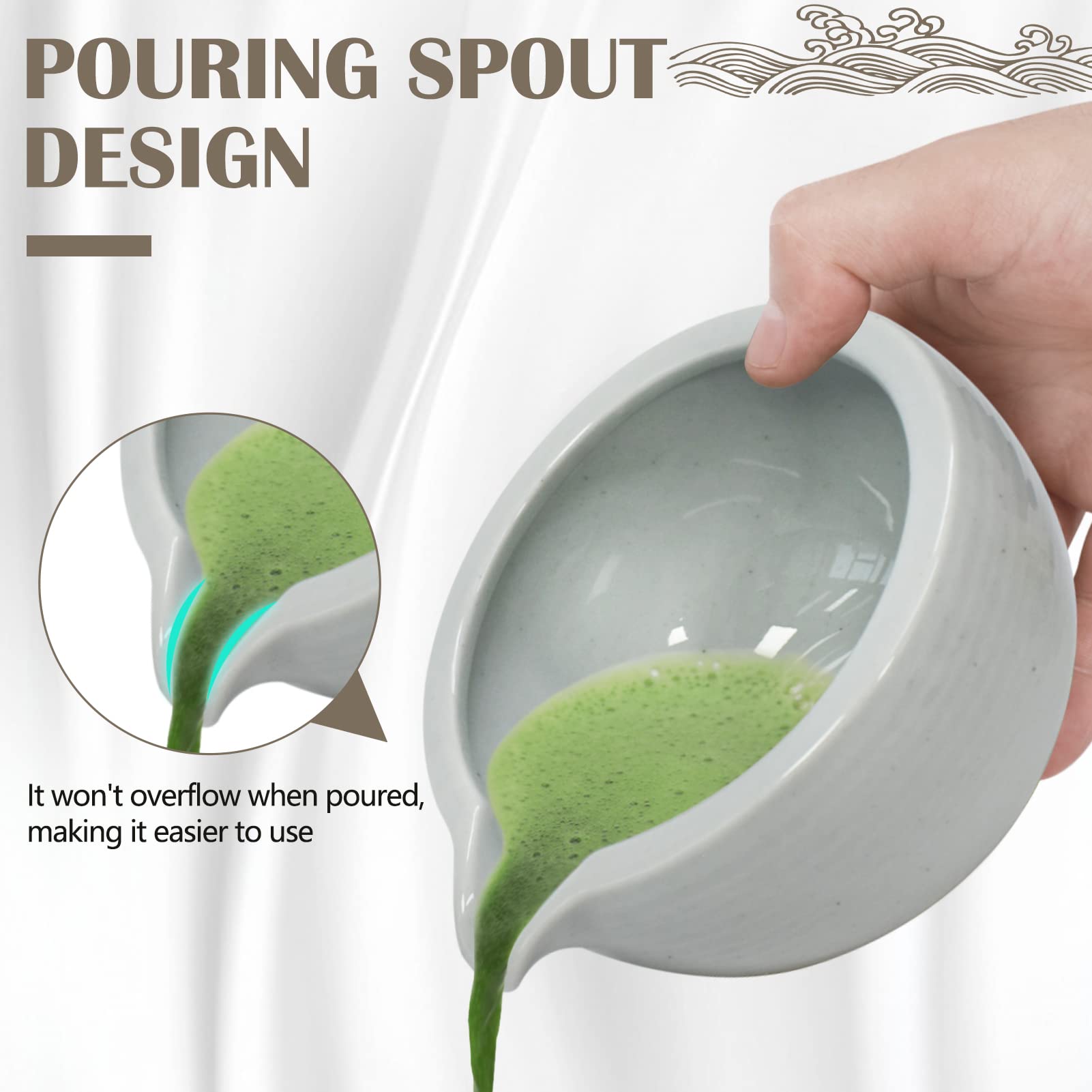 Artcome 9Pcs Japanese Matcha Tea Set, Matcha Bowl With Pouring Spout, Matcha Whisk, Ceramic Whisk Holder, Tea Scoop, Matcha Powd