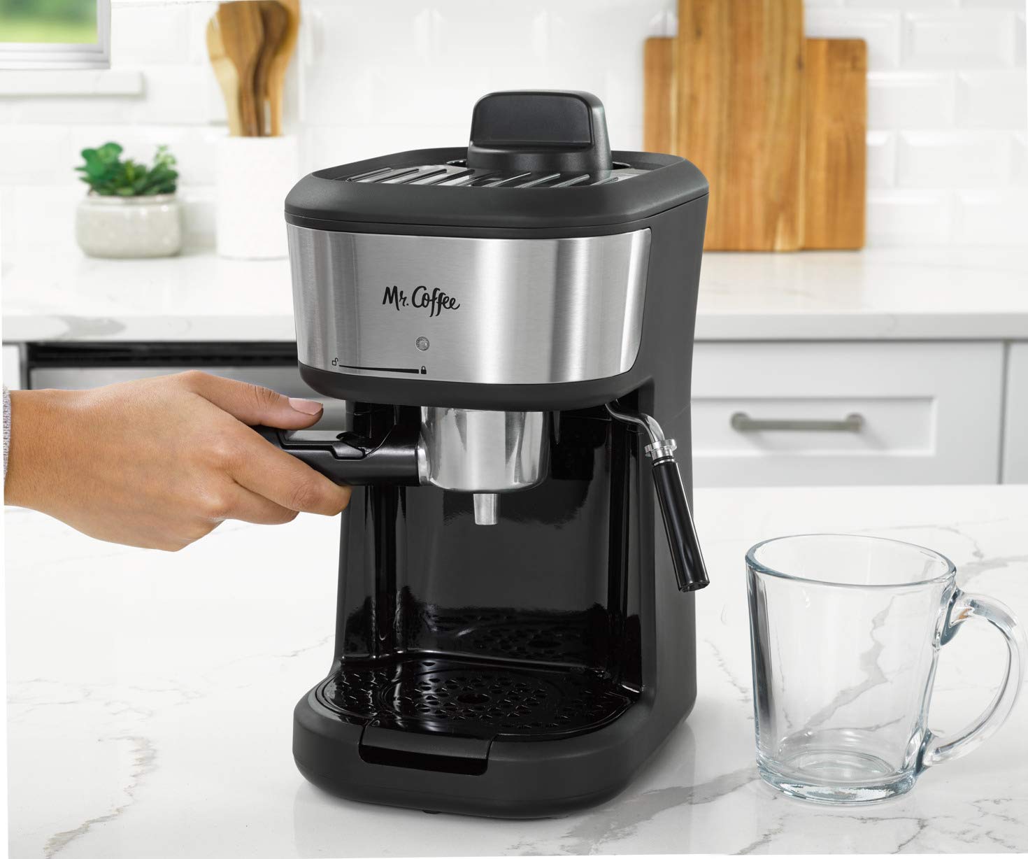 Mr. Coffee Espresso And Cappuccino Machine, Single Serve Coffee Maker With Milk Frothing Pitcher And Steam Wand, 20 Ounces, Stai