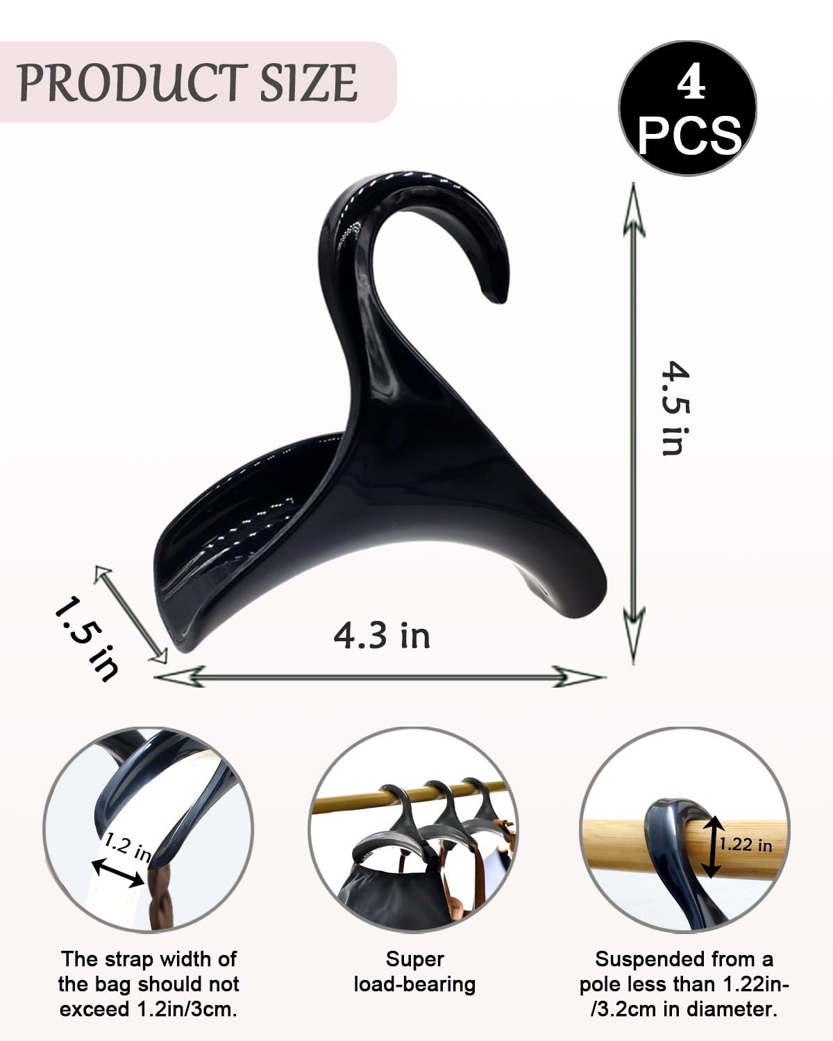 Seebrider Purse Hanger, Purse Holder For Closet Black Backpack Hanger Hook For Organizer Storage Purses Tote Bag Backpacks Handb