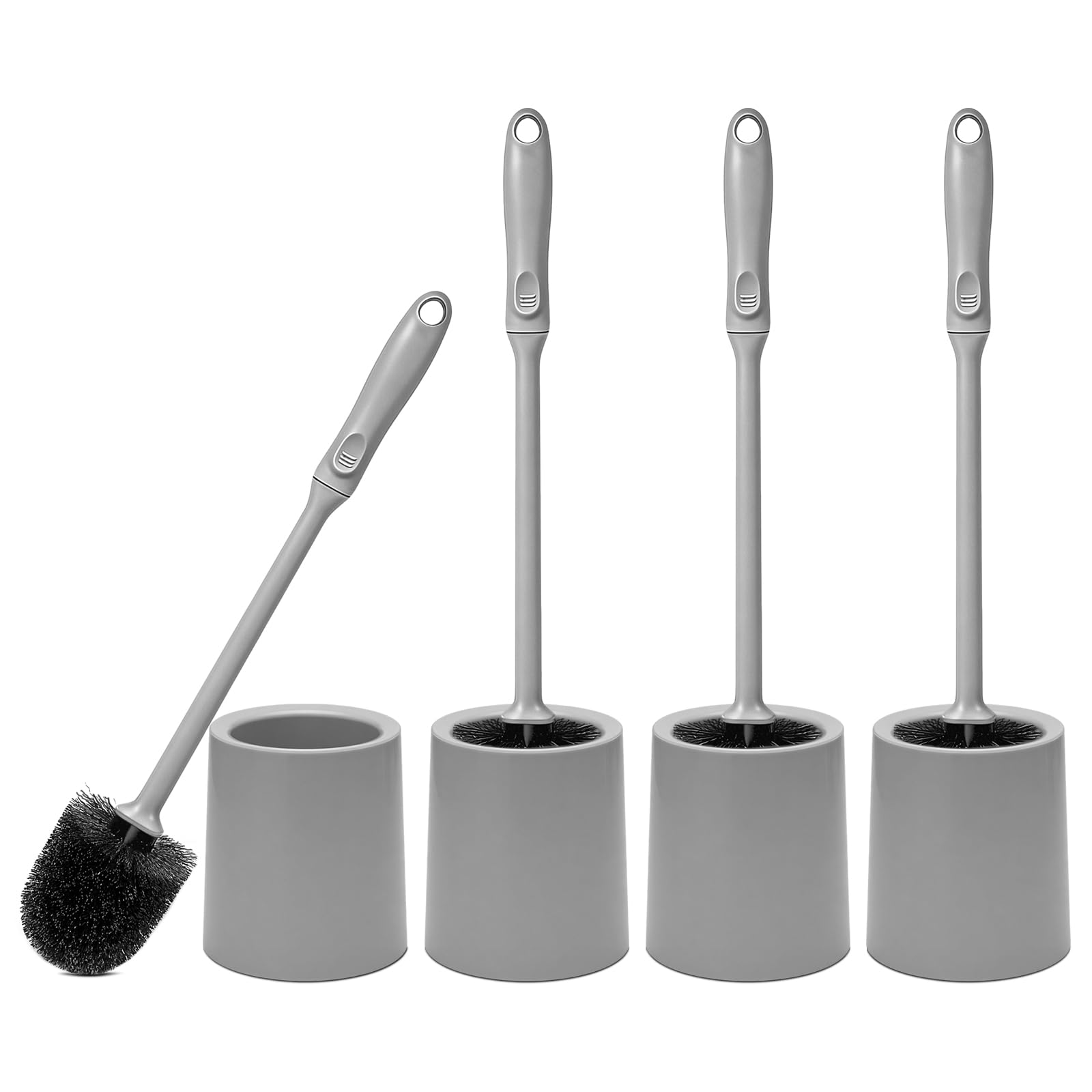 Toilet Brush and Holder 4 Pack with Long Handle - Non-Slip Grip Toilet Bowl Brush Set for Deep Cleaning Bathroom, Toilet Scrubbe