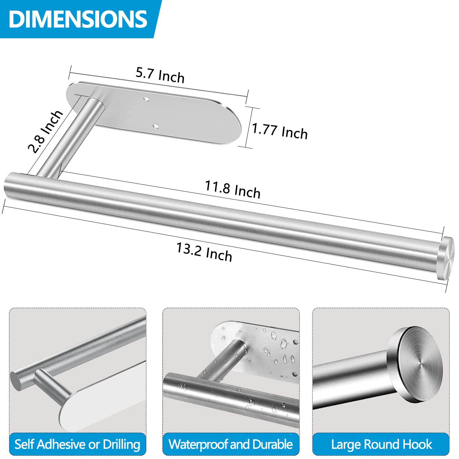 Paper Towel Holder Under Cabinet - Self Adhesive Paper Towel Roll Holder Wall Mount, Gewtur Stainless Steel Paper Towel Holder F