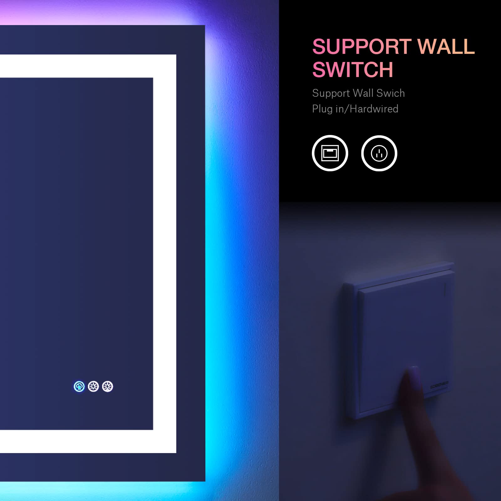 LOAAO 48''X32'' LED Bathroom Mirror with Lights  Anti-Fog  Dimmable  RGB Backlit + Front Lighted  Bathroom Vanity Mirror for Wall  Memory Function