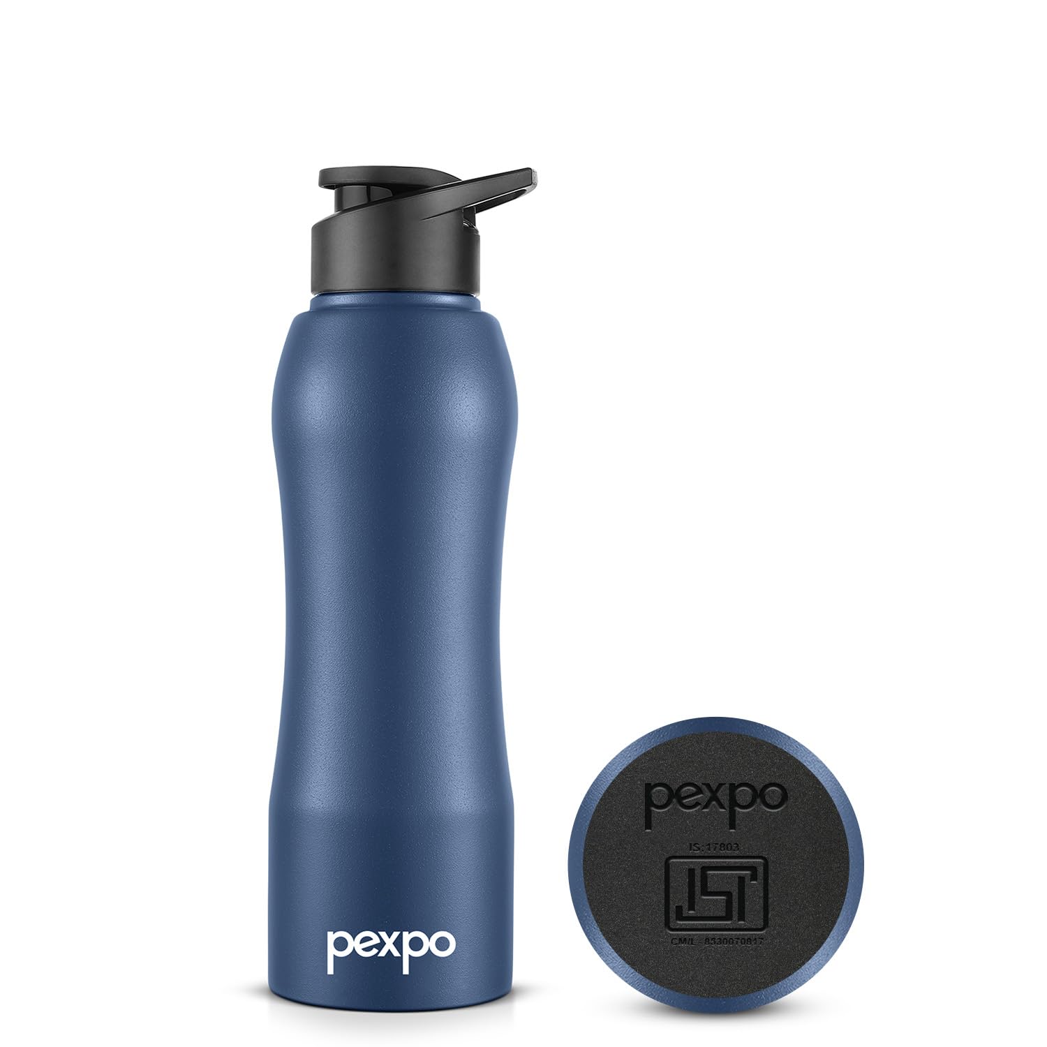 Pexpo Bistro Isi Certified Stainless Steel Fridge Cooling/Sports Sipper Water Bottle 750Ml, Denim Blue|Single Walled|Easy Grip |
