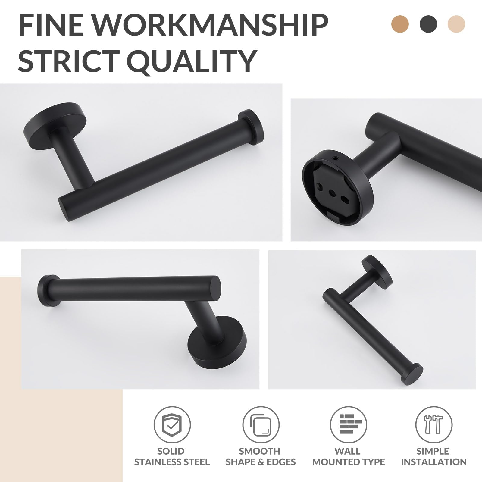 APLusee Matte Black Toilet Paper Holder  Stainless Steel Tissue Roll Hanger  Round TP Dispenser Wall Mount for Bathroom  Kitchen  Washroom