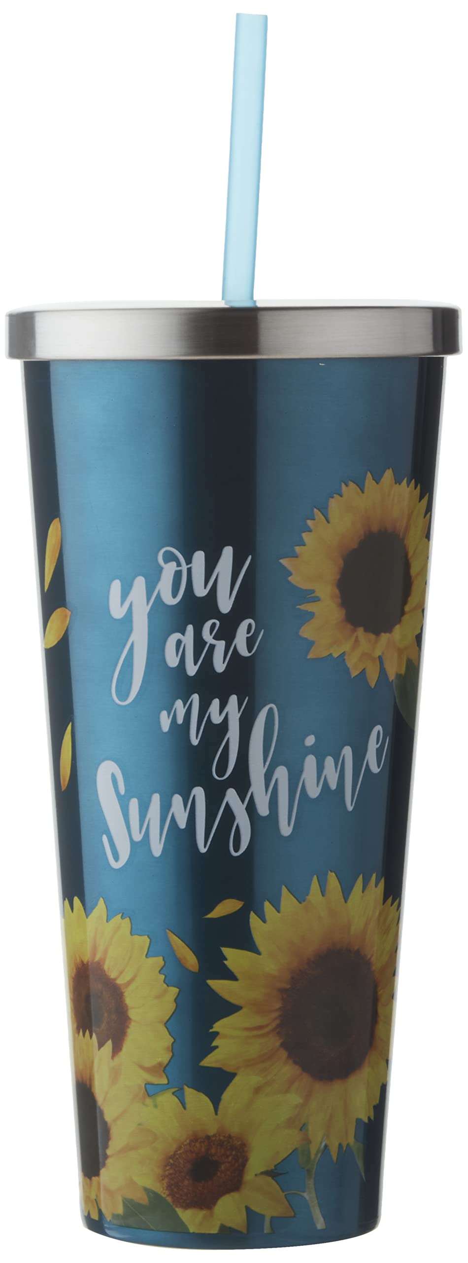 Spoontiques You Are My Sunshine Stainless Steel Cup With Straw - Stainless Steel Drinkware Tumbler - 24 Oz., (18248)