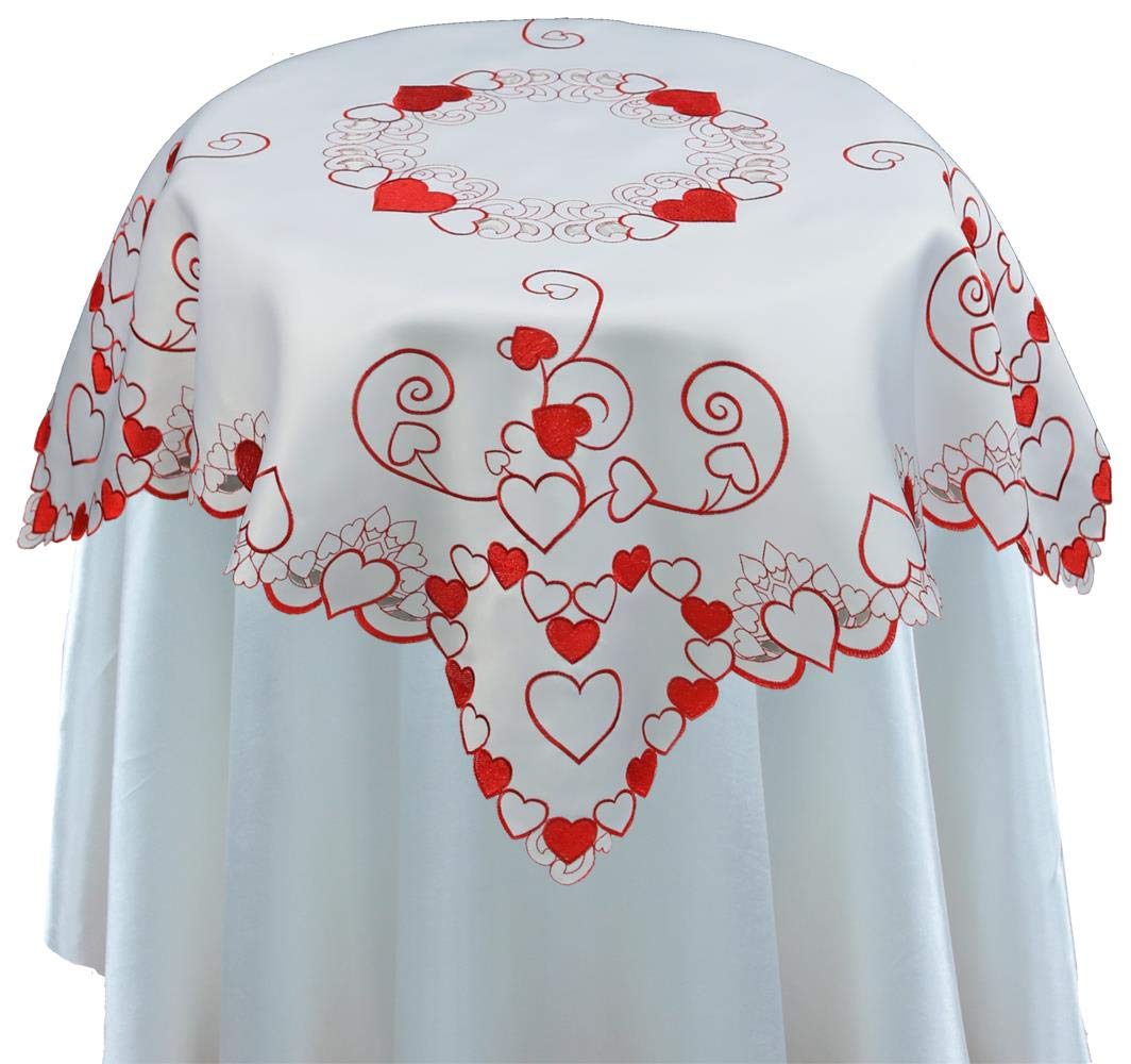 Creative Linens Embroidered Red Hearts Placemats, Table Runners, Tablecloths For Valentine'S Day, Mother'S Day, Wedding, Anniver