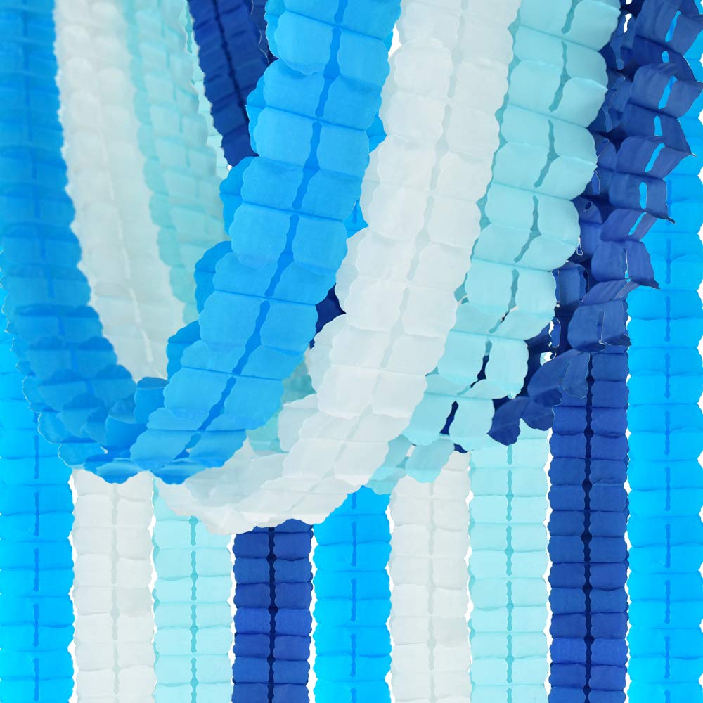 Beishida 12Pcs Four Leaf Clover Paper Garland 120Ft Navy Blue Ocean Party Streamers Tissue Flower Reusable Hanging Banner For We