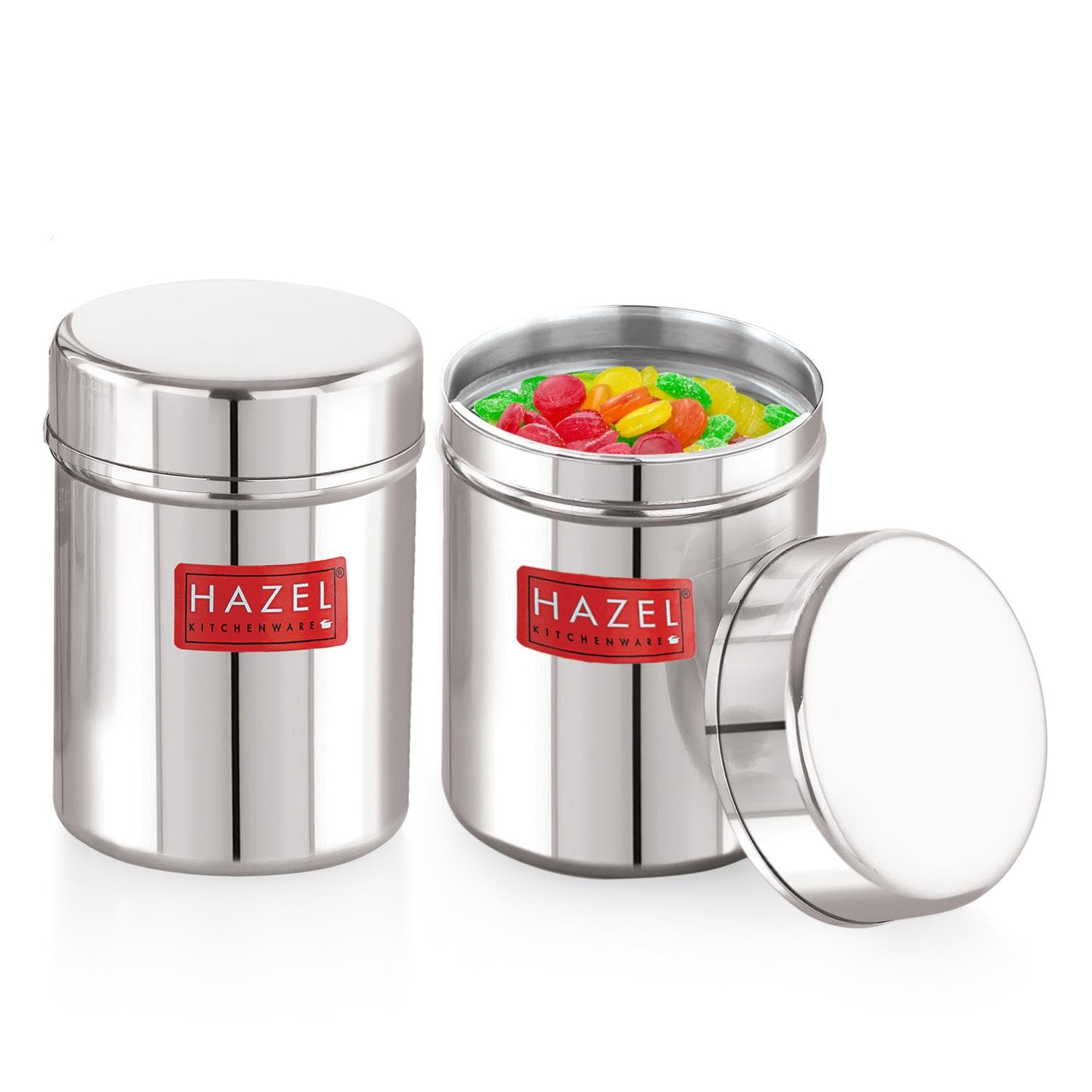 Hazel Stainless Steel Airtight Container Set Of 2 | 200Ml Small Steel Ubha Dabba For Kitchen | Storage Jar With Lid