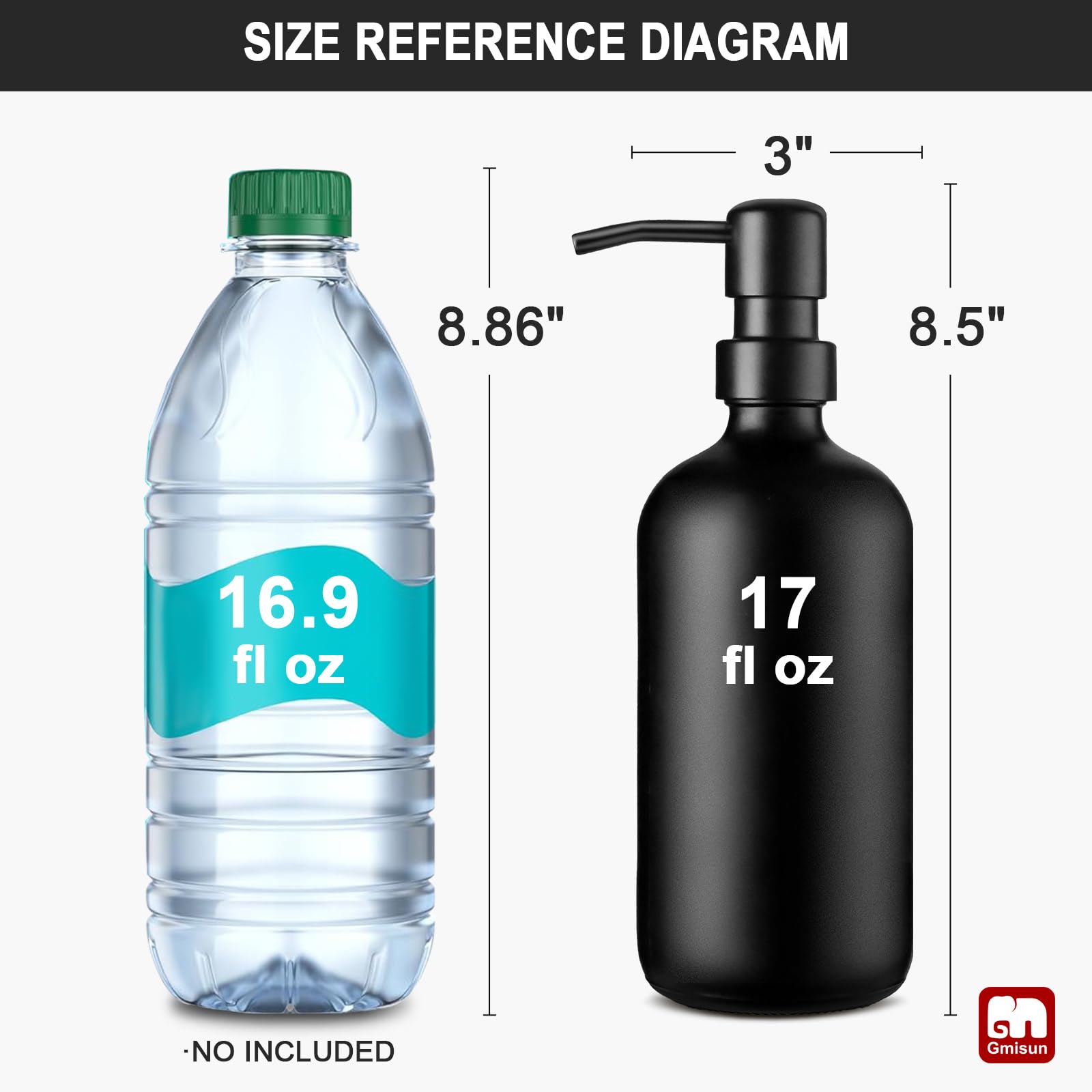 GMISUN Hand and Dish Soap Dispenser set  2 Pack Kitchen Matte Black Soap Dispenser with Rustproof Stainless Steel Pump  16 Oz Refillable Liquid Pump Bottle Dispensers for Kitchen & Bathroom Countertop