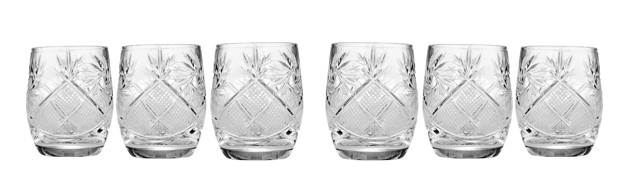 HOMEHUT SET of 6 Russian CUT Crystal Shot Glasses Barrel 50ml Hand Made