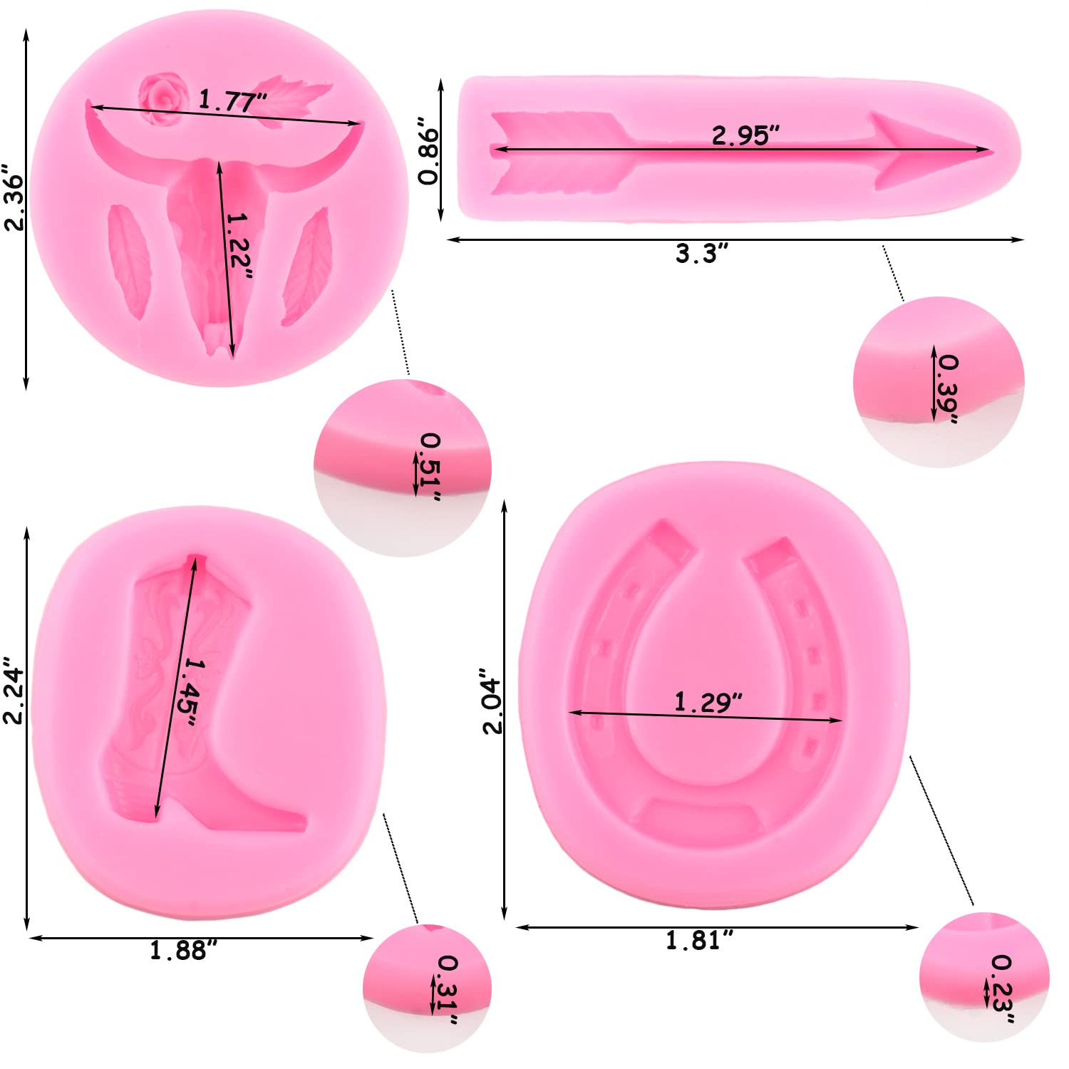 Zixiang Bull Head Silicone Molds Horseshoe Hoof Fondant Mold Feather Arrow Chocolate Molds For Rose Flower Cupcake Cake Topper D