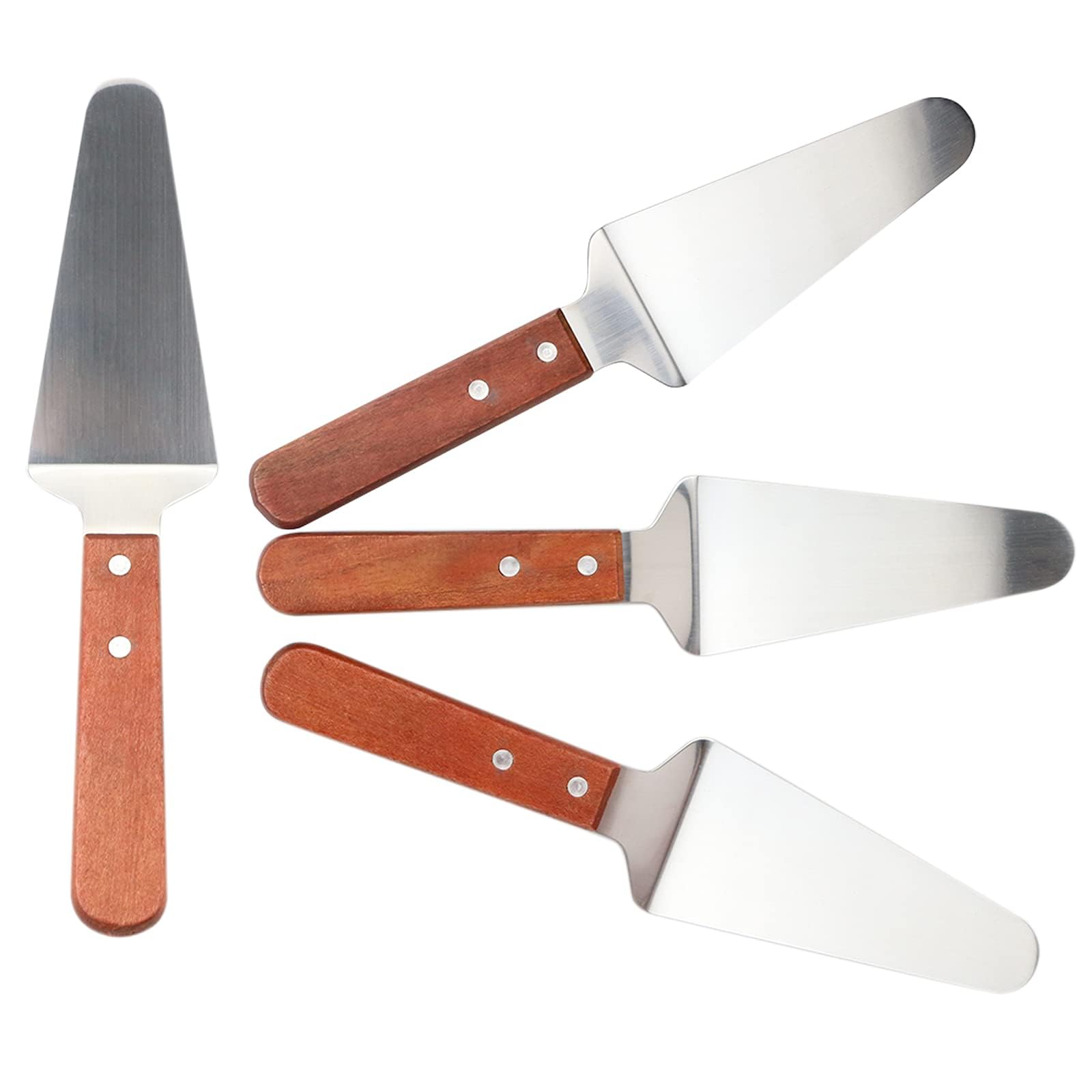 4 Pcs Stainless Steel Pizza Servers with Wooden Handle, Triangular Spade Pie Spatula for Cake, Dessert, Tart, Pie and Pizza,Pizz