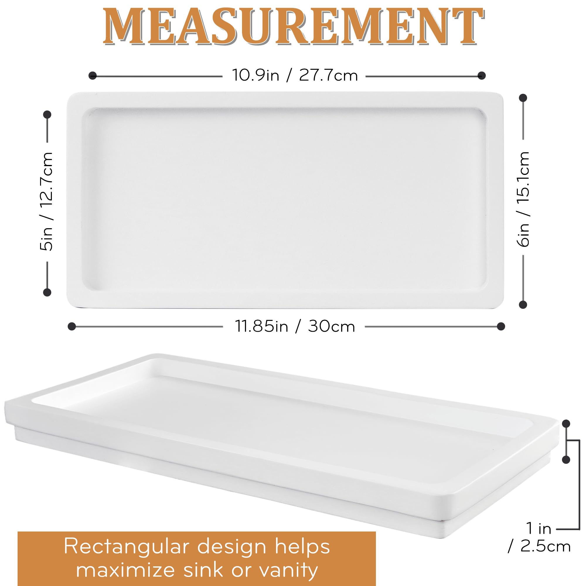 Acacia Bathroom Counter Tray - 11.8 X 5.9 Inches Rectangle Organizer Tray, Soap Tray Suitable For Bathtub Countertop Sink Dresse
