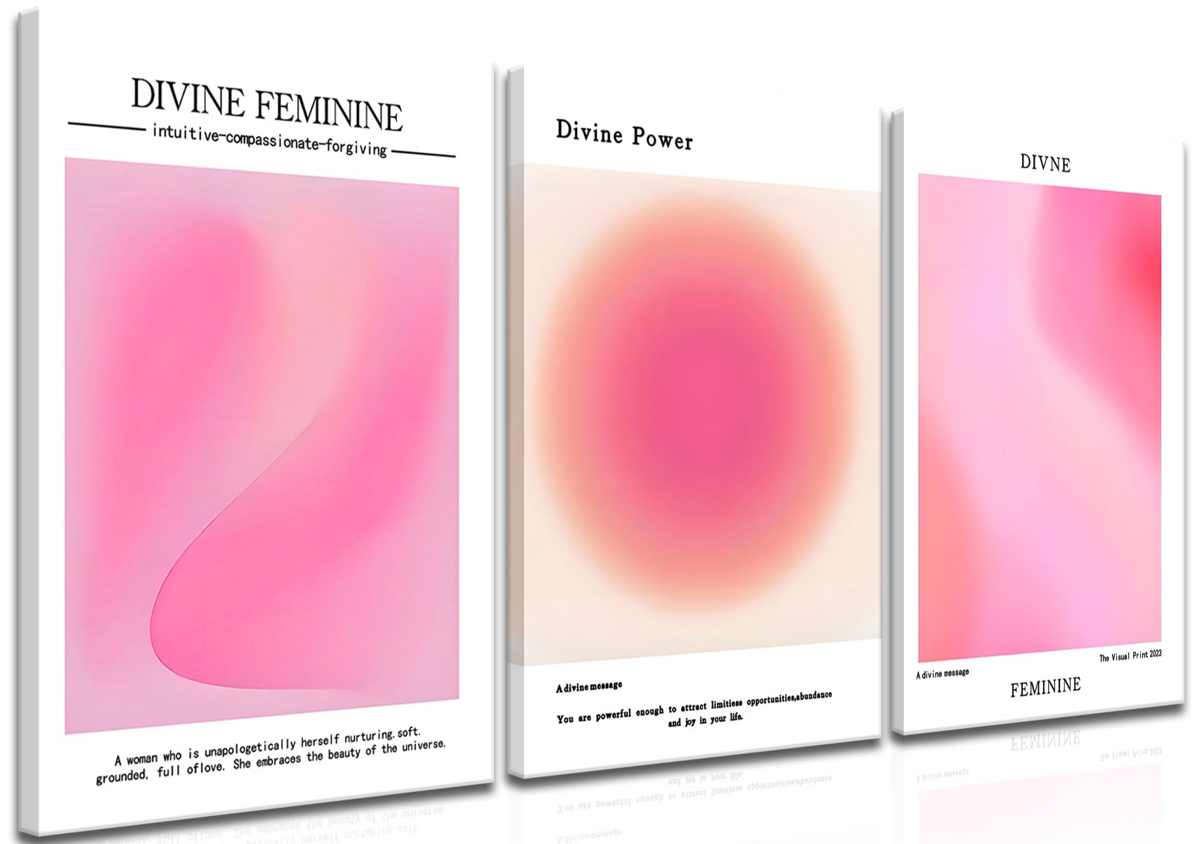 Trendy Aesthetic Canvas Wall Art Aesthetic Set Of 3 | Pink Gradient Aura Angel Posters Prints Room Decor | Pink Wall Art Decor F