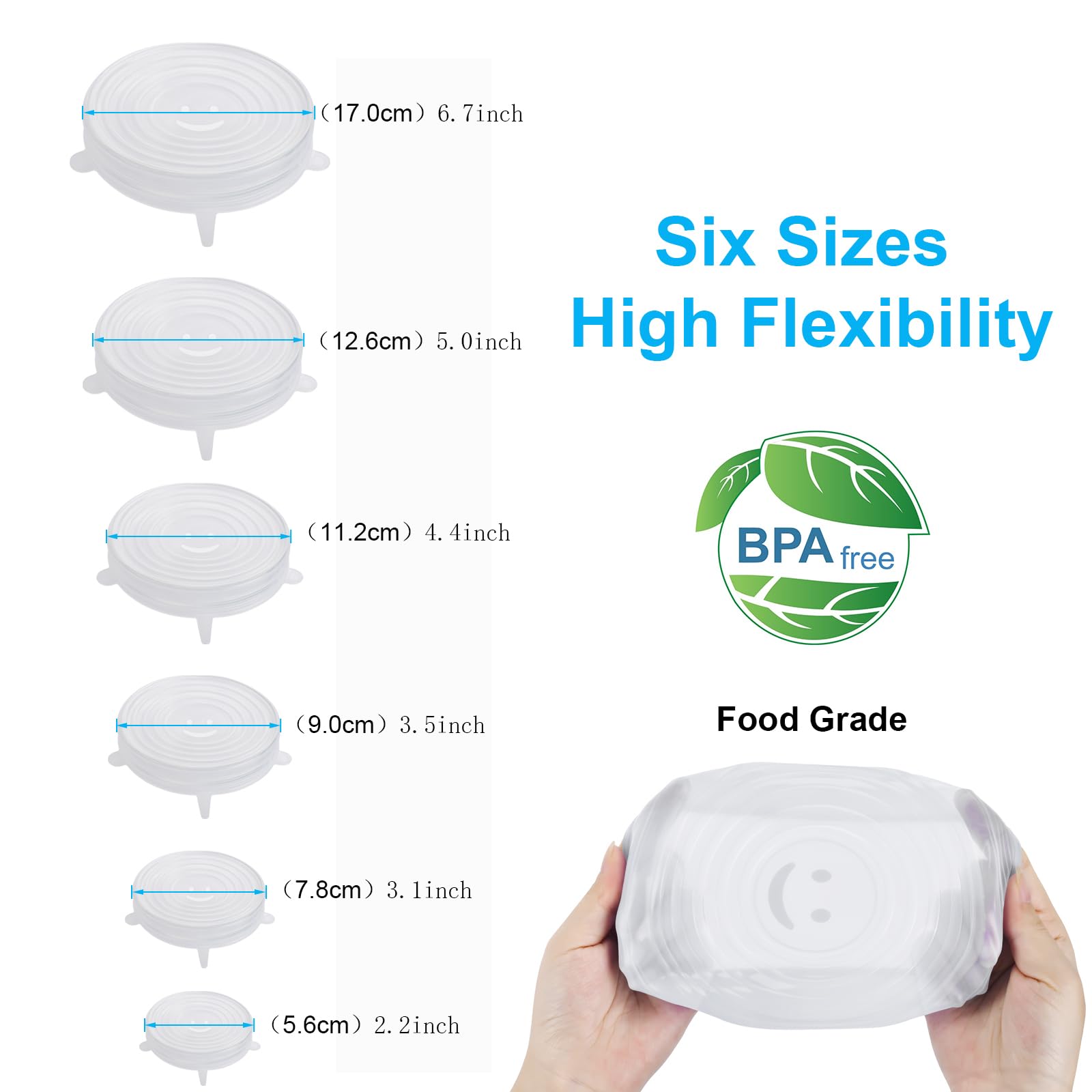 6Pcs Ostwony Silicone Stretch Lids, Four Specifications Of Reusable Silicone Bowl Cover, Suitable For Various Food Containers, H